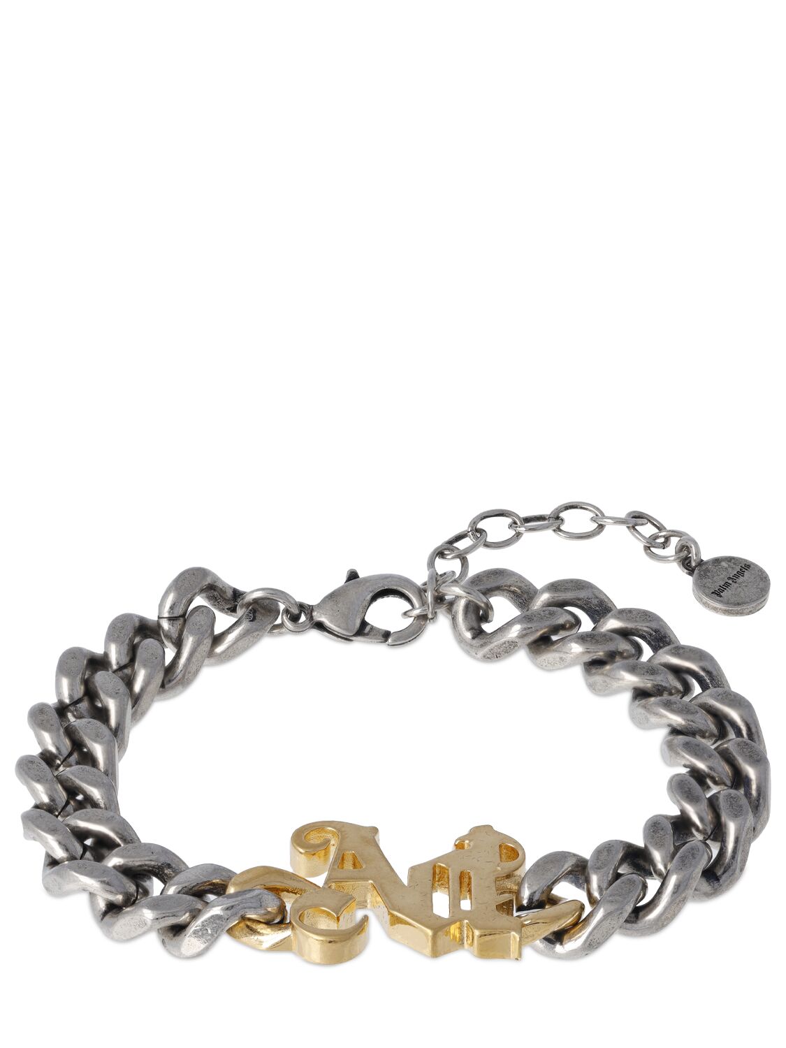 Shop Palm Angels Pa Monogram Brass Chain Bracelet In Silver,gold