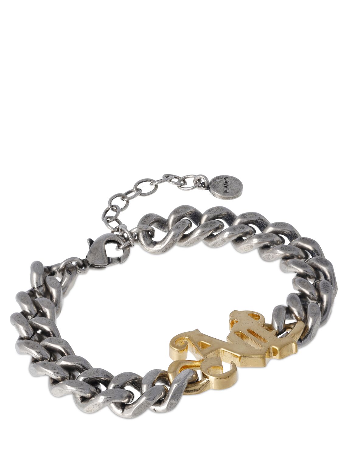 Shop Palm Angels Pa Monogram Brass Chain Bracelet In Silver,gold