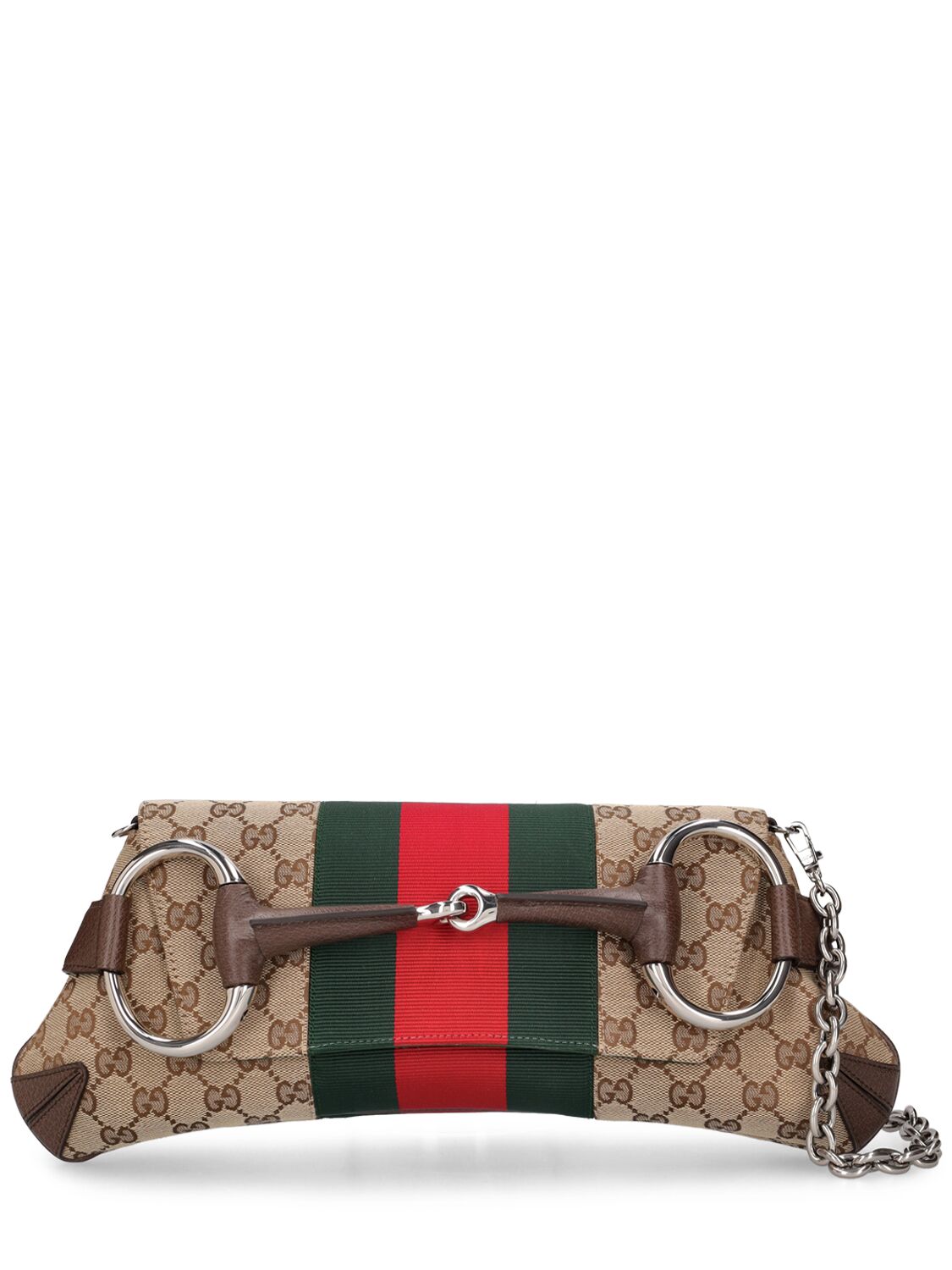 Gucci Horsebit Chain small shoulder bag in beige and ebony GG canvas