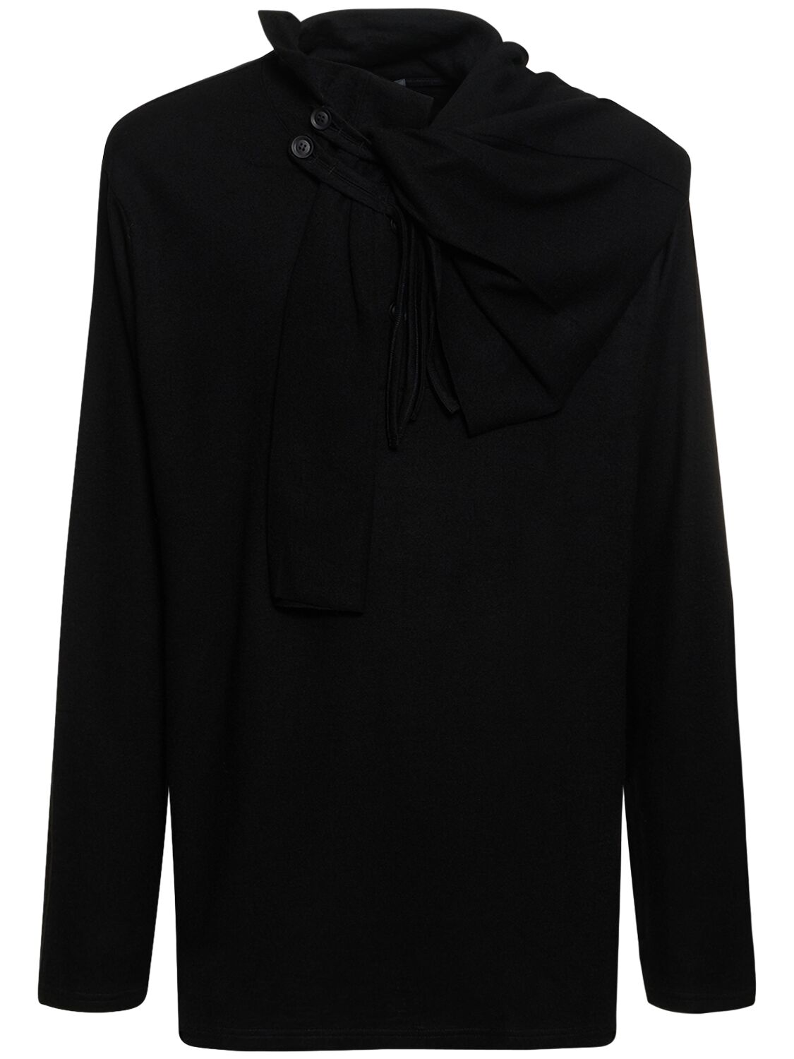 Yohji Yamamoto Draped High Neck Wool Sweater In Black | ModeSens