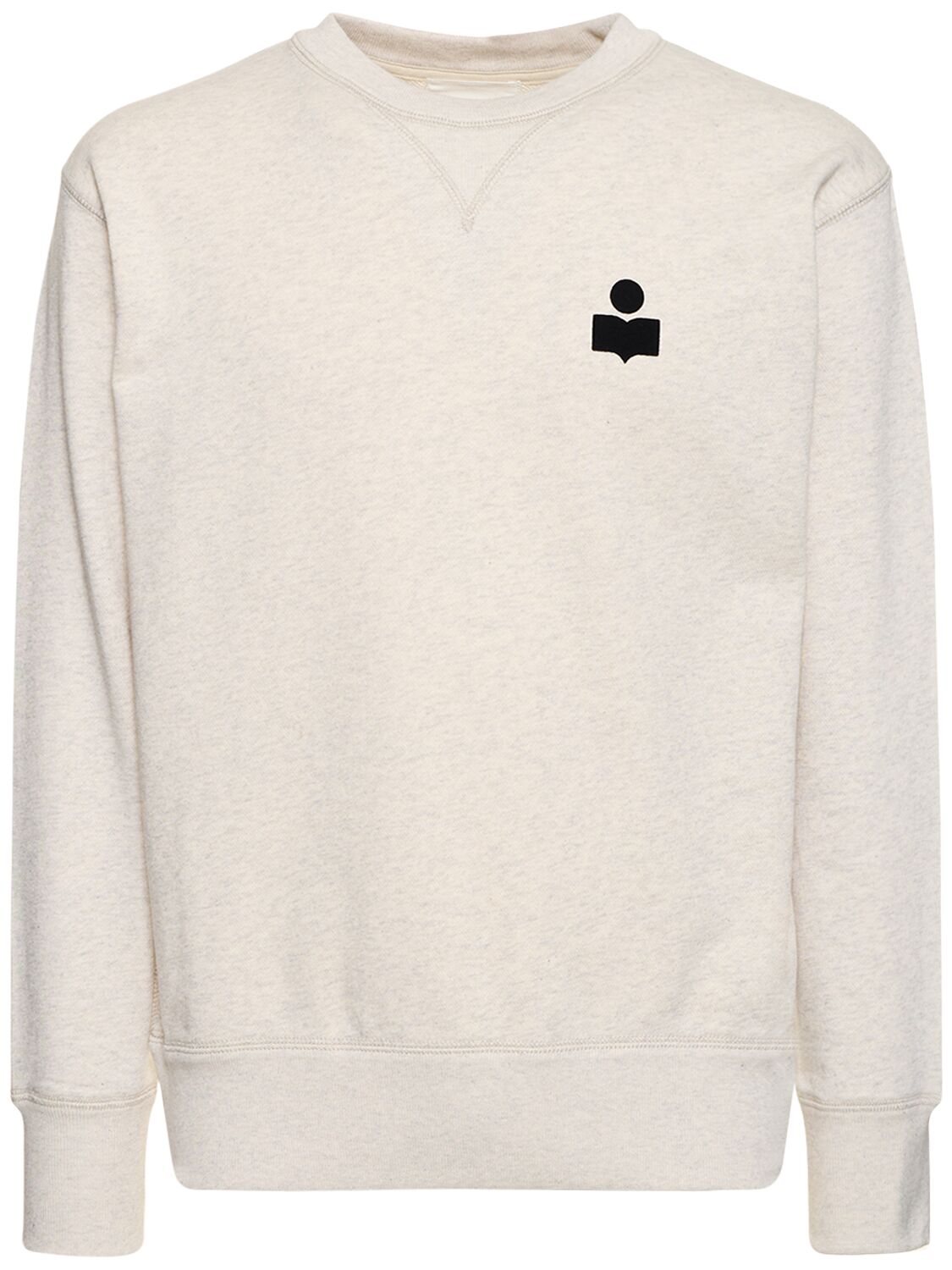 Marant Flocked Logo Cotton Crewneck Sweatshirt In Ecru,black