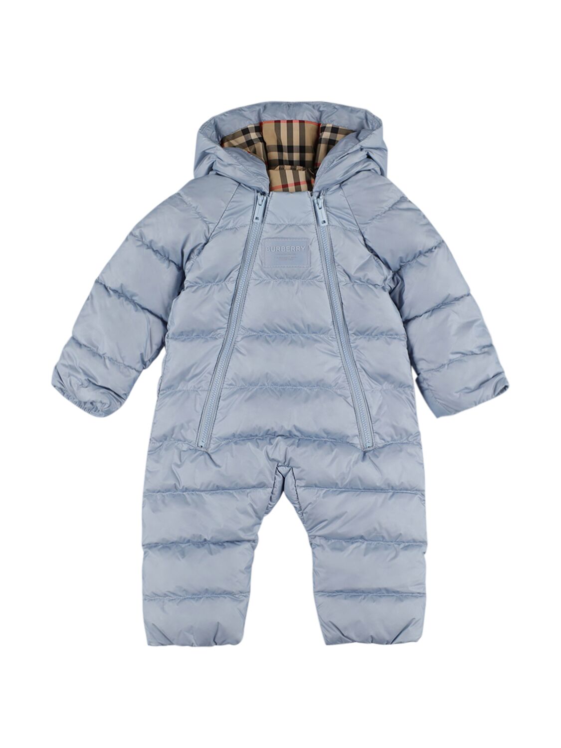 Burberry Babies' Quilted Nylon Down Romper W/logo Patch In Blue