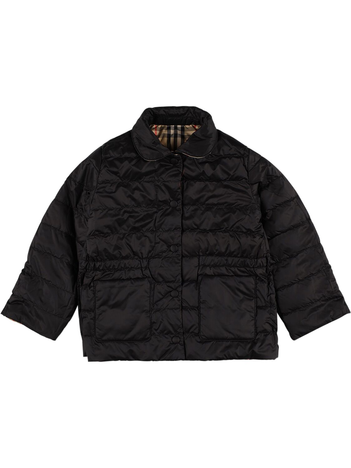 Shop Burberry Check Print Quilted Nylon Down Jacket In Beige