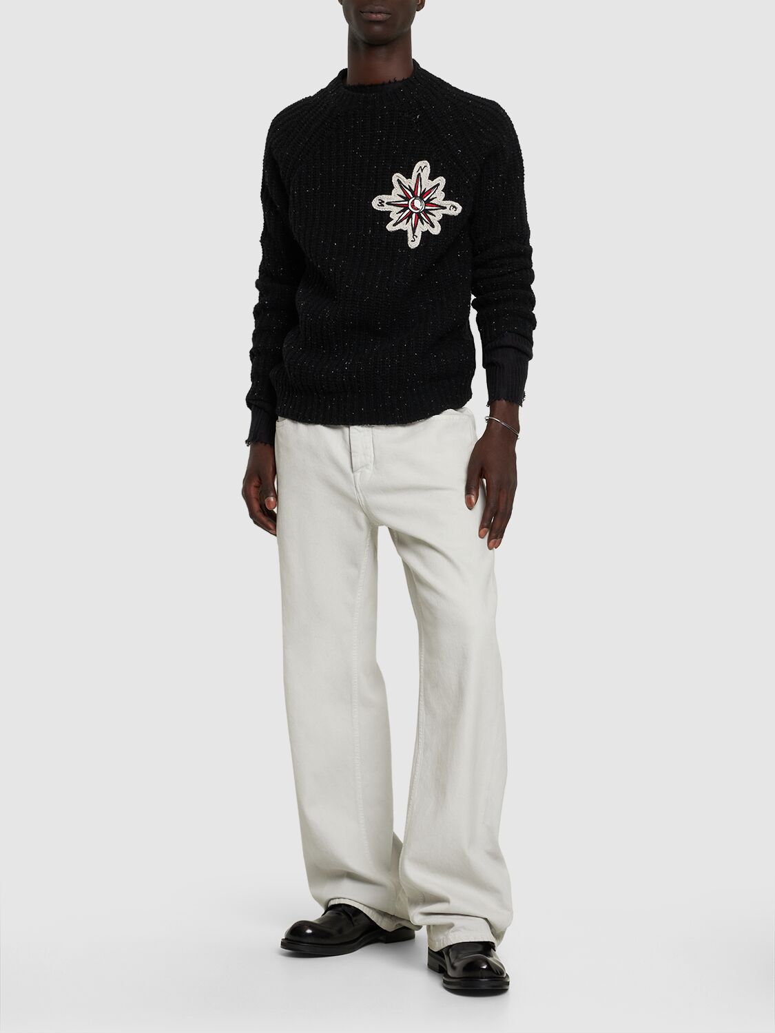 Shop Alanui Wind Rose Wool Blend Knit Sweater In Black