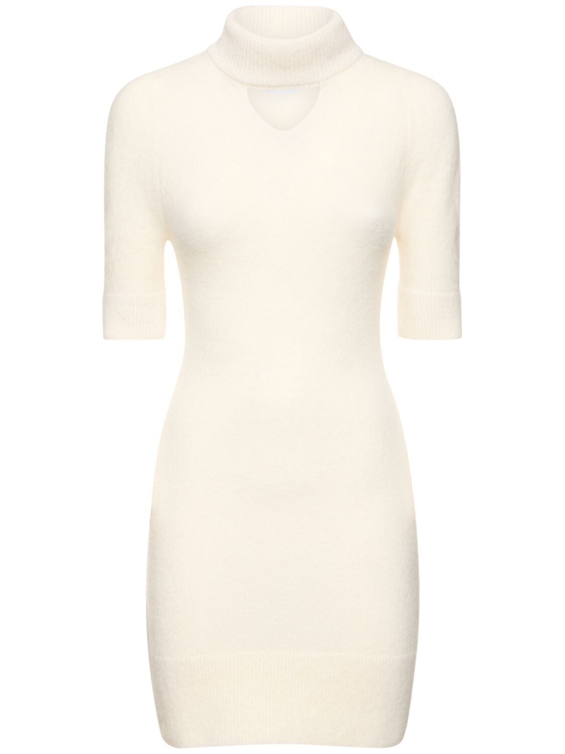 Patou Knit Turtleneck Cutout Mini Dress In White