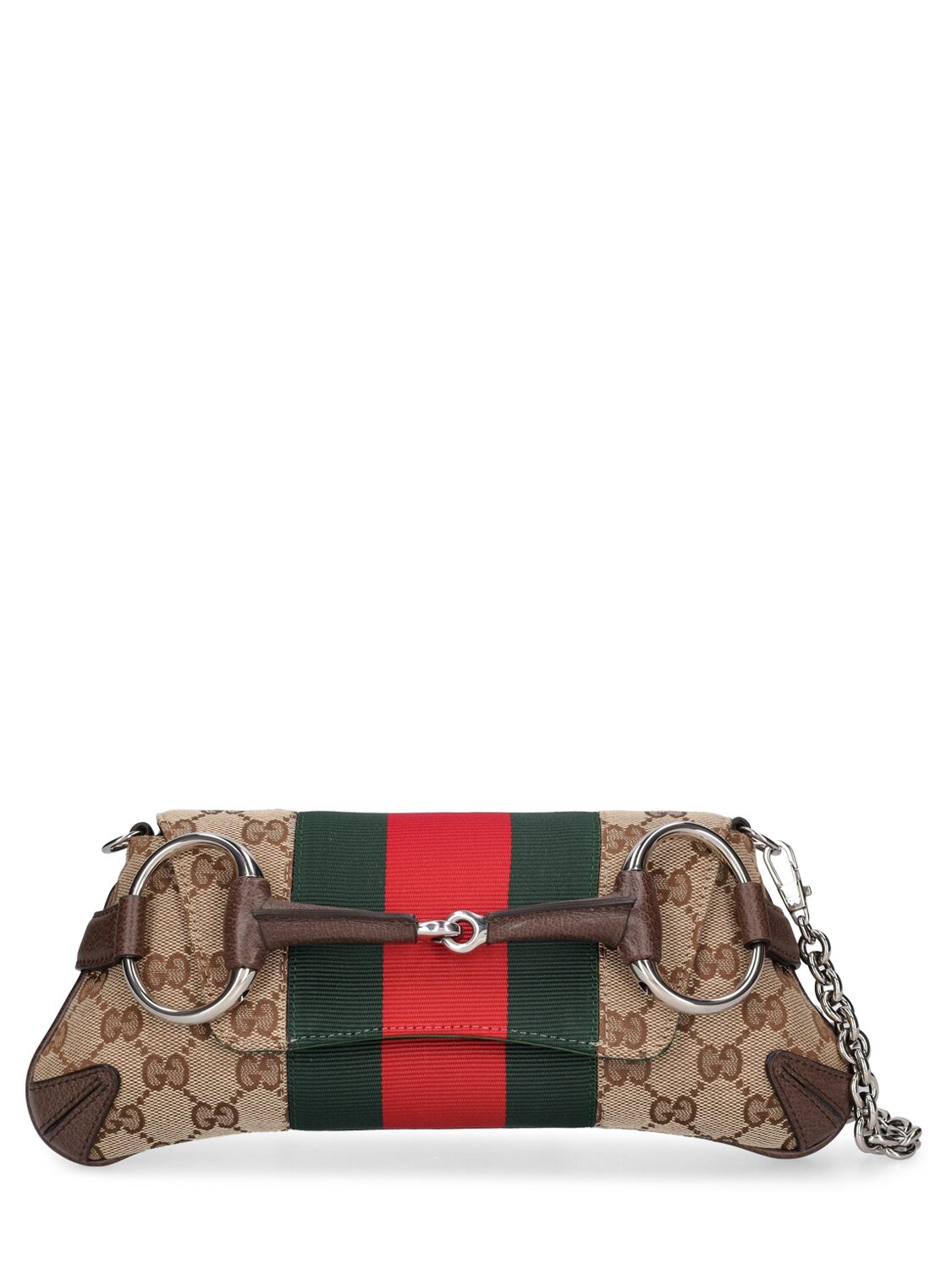 Shop Gucci Small  Horsebit Chain Gg Canvas Bag In Ebony