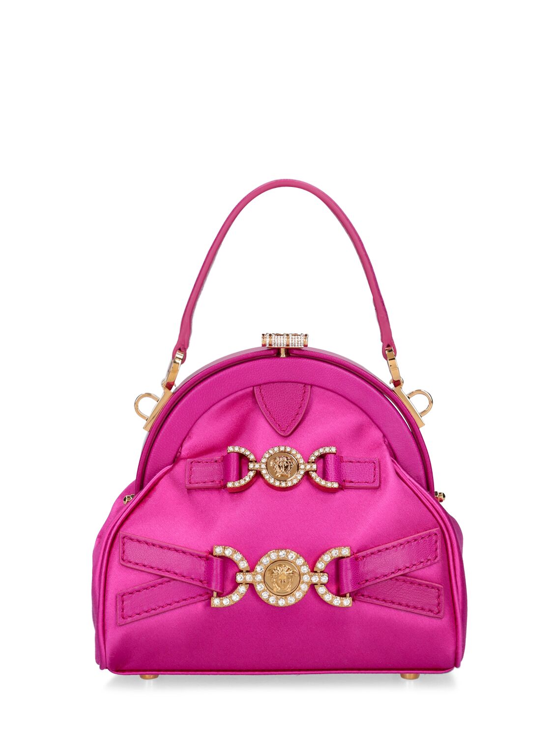 Versace Small Satin Top Handle Bag In Warterlily
