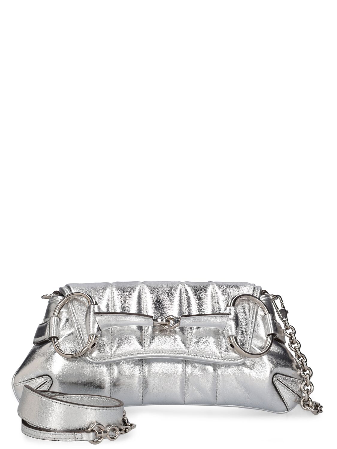 Shop Gucci Small  Horsebit Chain Leather Bag In Silver