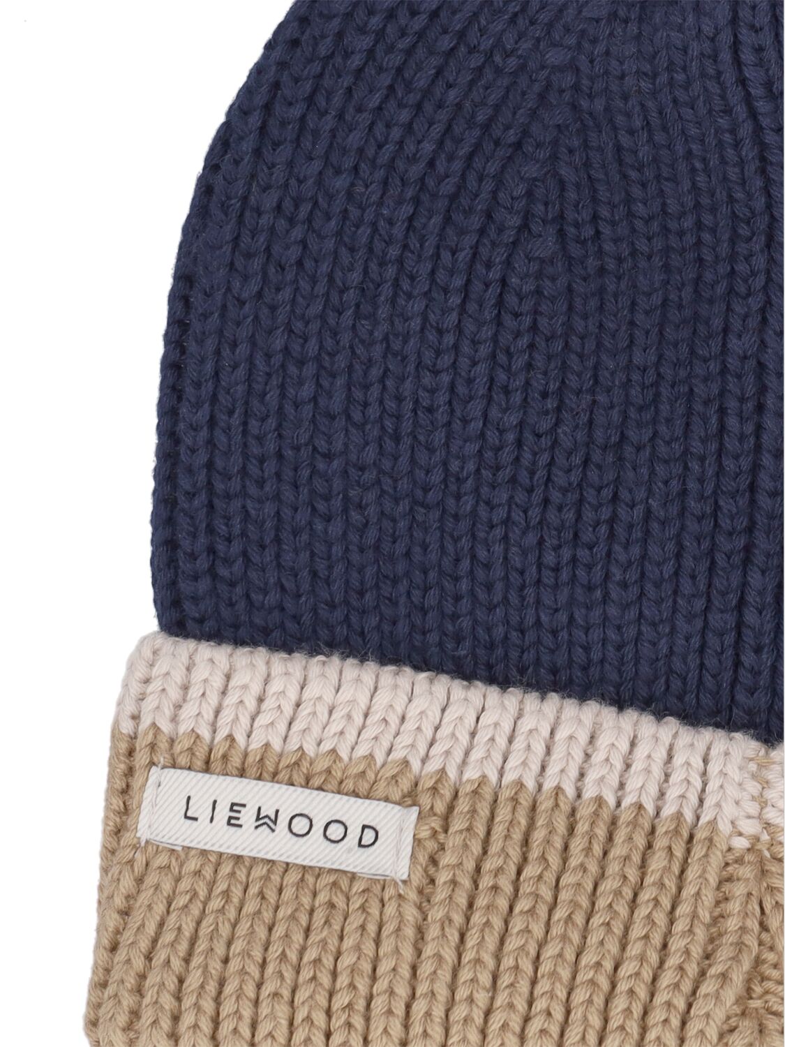 Shop Liewood Organic Cotton Knit Hat W/ Ears In Navy,beige