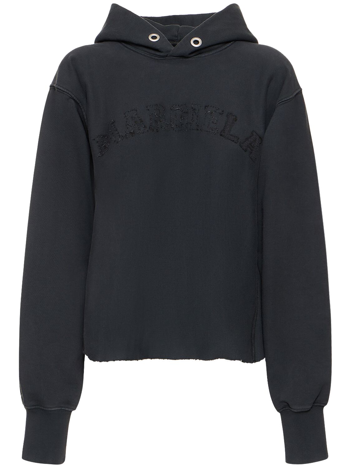 Maison Margiela Embroidered Logo Jersey Cropped Hoodie In Black