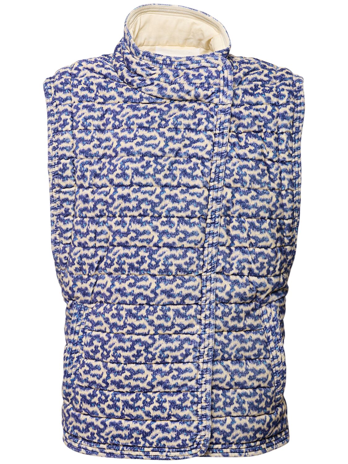 Shop Marant Etoile Areta Printed Padded Cotton Jacket In Blue,ecru