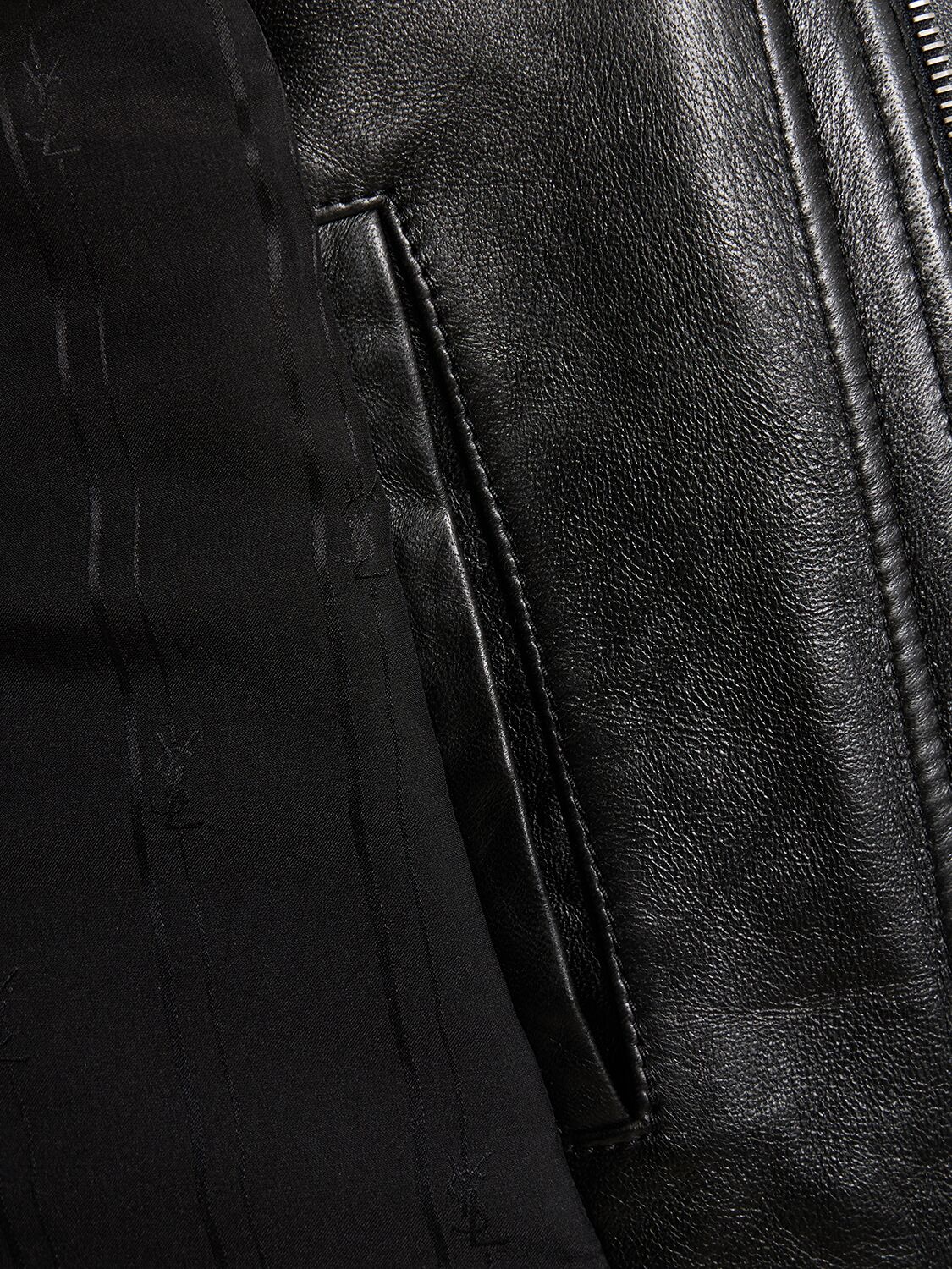 Shop Saint Laurent Leather Bomber Jacket In Black