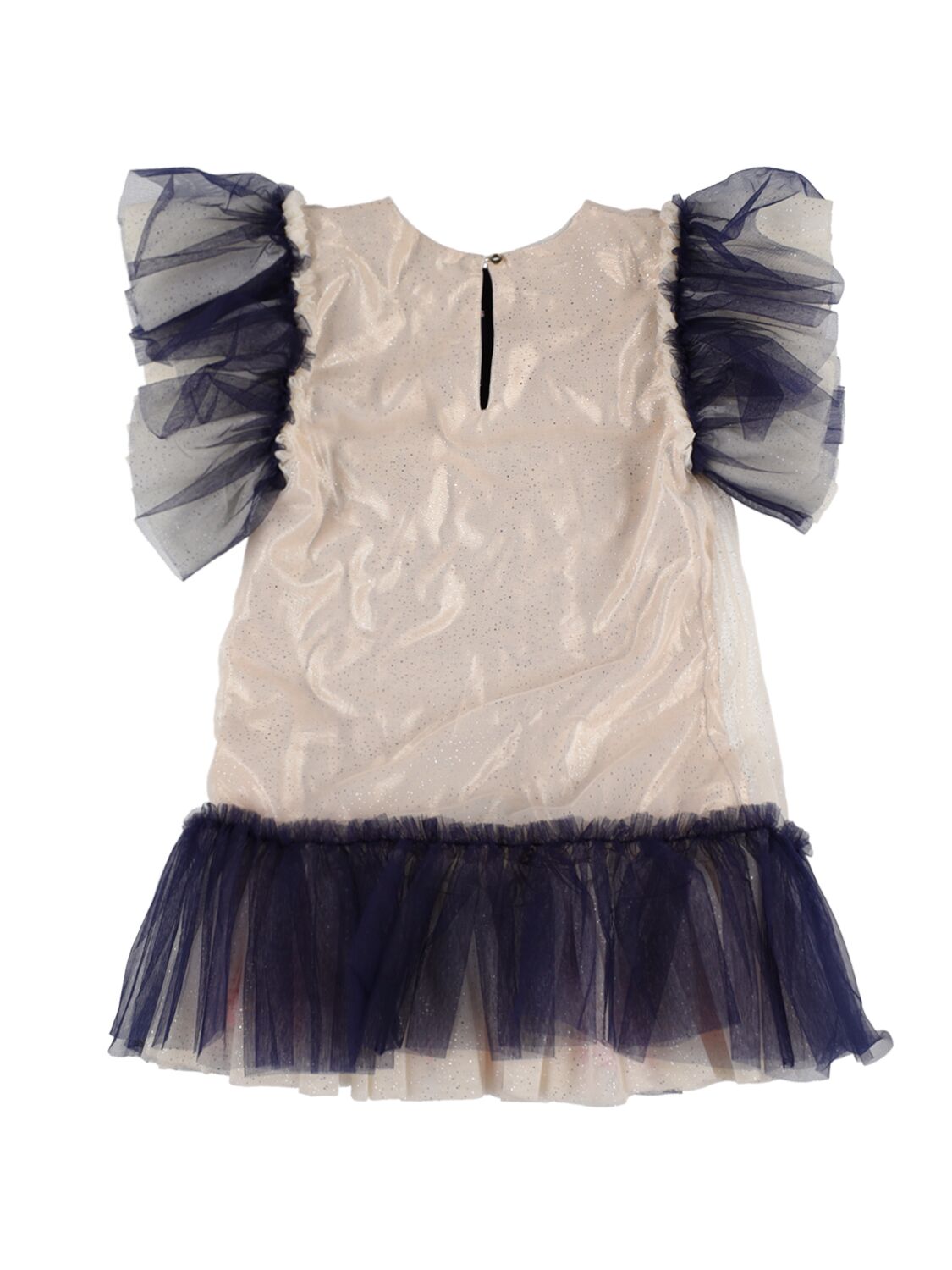 Shop Billieblush Sequined Party Dress W/ Tulle Inserts In Off White,navy
