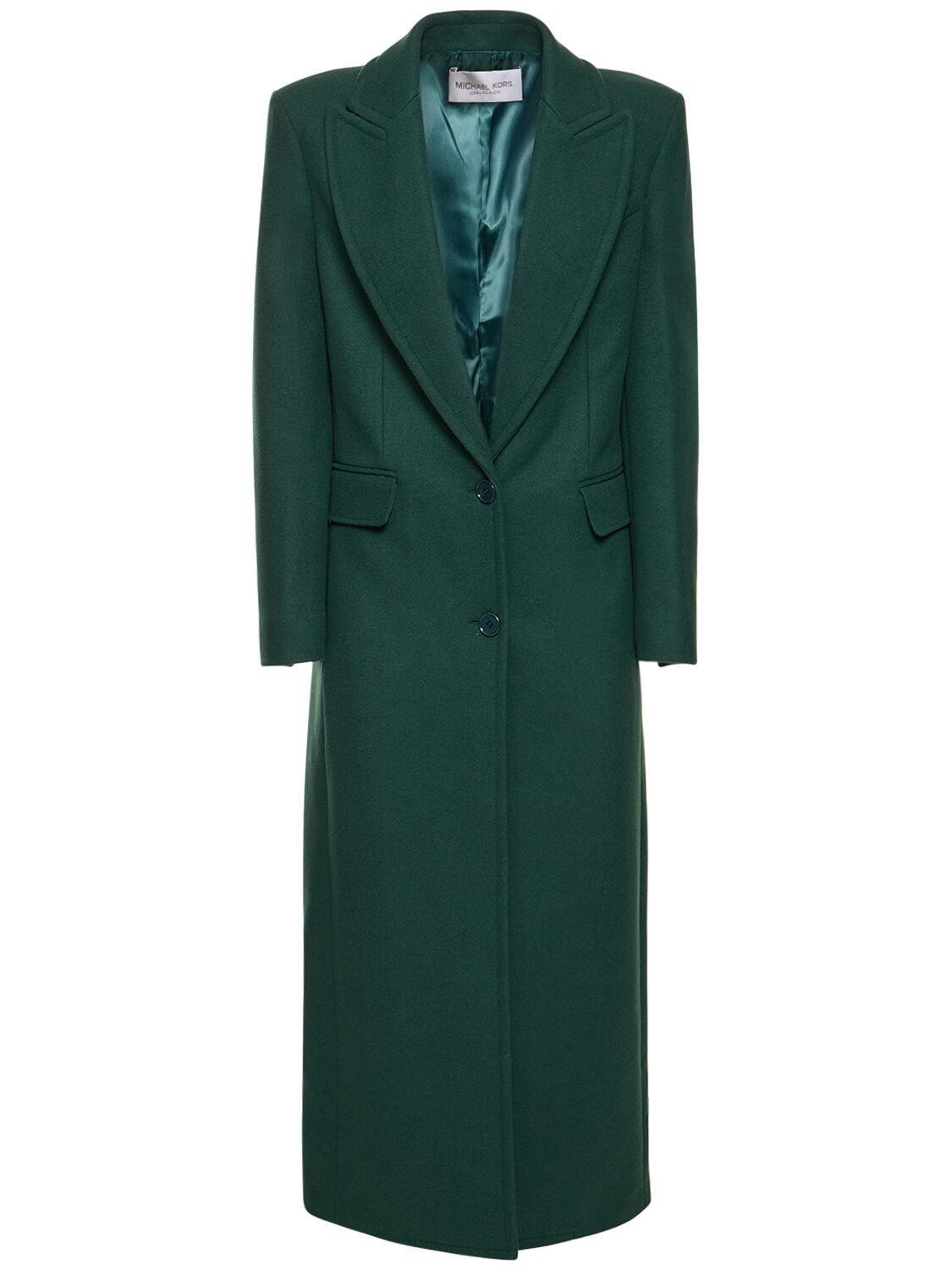 Shop Michael Kors Single Breasted Wool Melton Long Coat In Dark Green