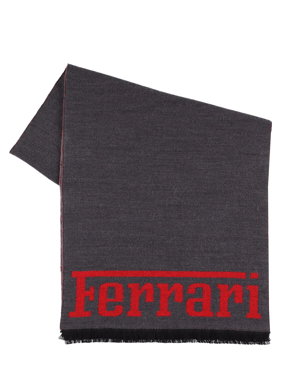 Ferrari Logo Wool Scarf W/fringe In Black,red