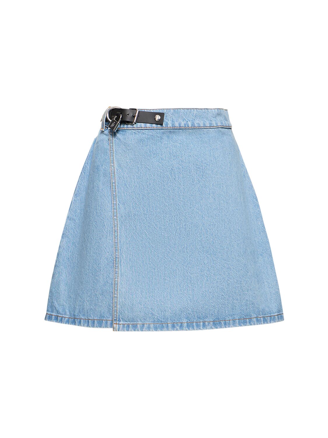 Cotton Denim Padlock Strap Mini Skirt – WOMEN > CLOTHING > SKIRTS