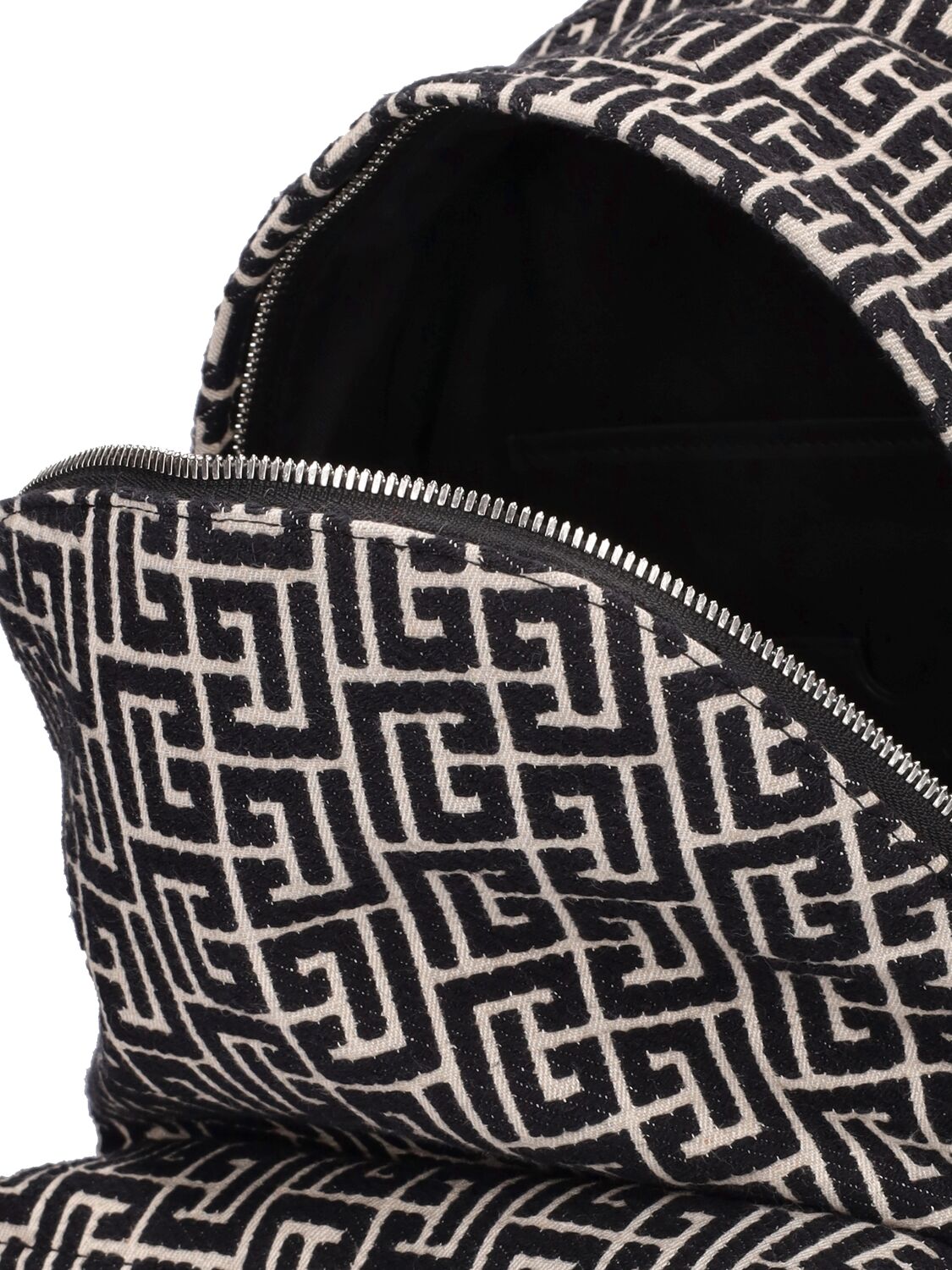 Shop Balmain Monogram Jacquard Backpack In Black,beige