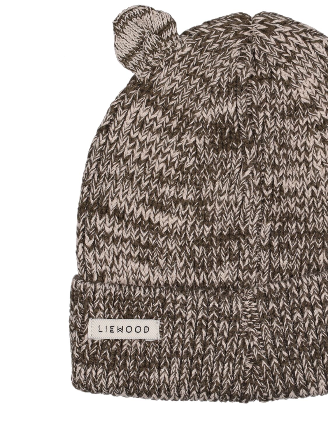 Shop Liewood Organic Cotton Knit Hat W/ Ears In Green,grey