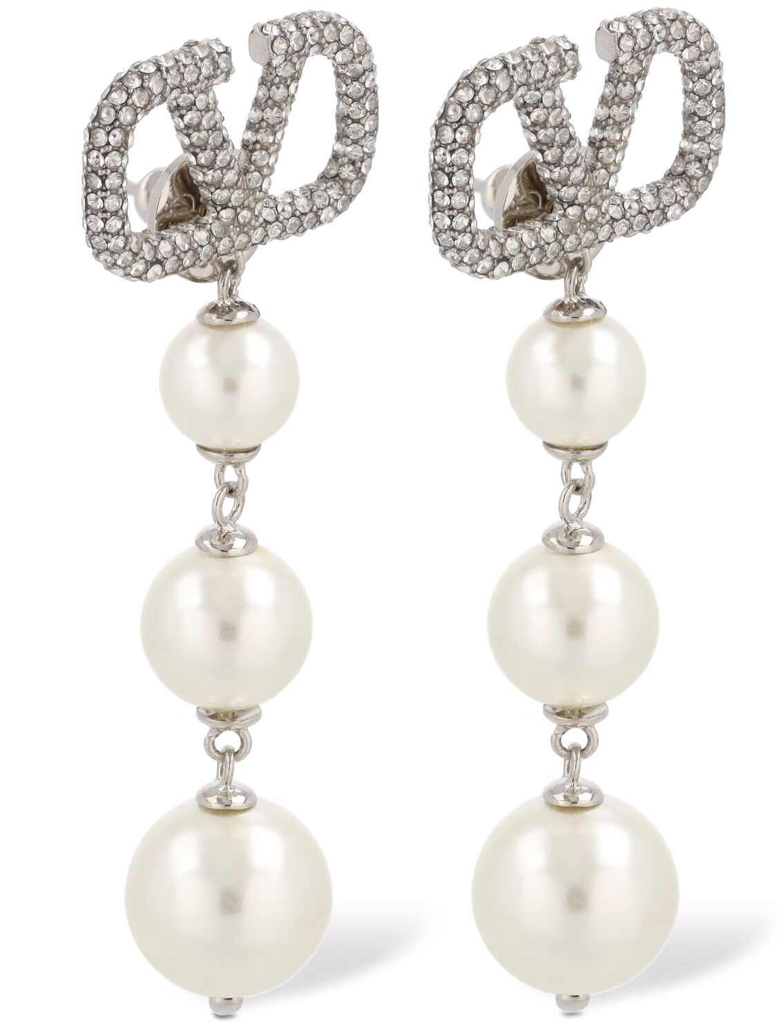 Shop Valentino V Logo Signature Faux Pearl Earrings In White,crystal