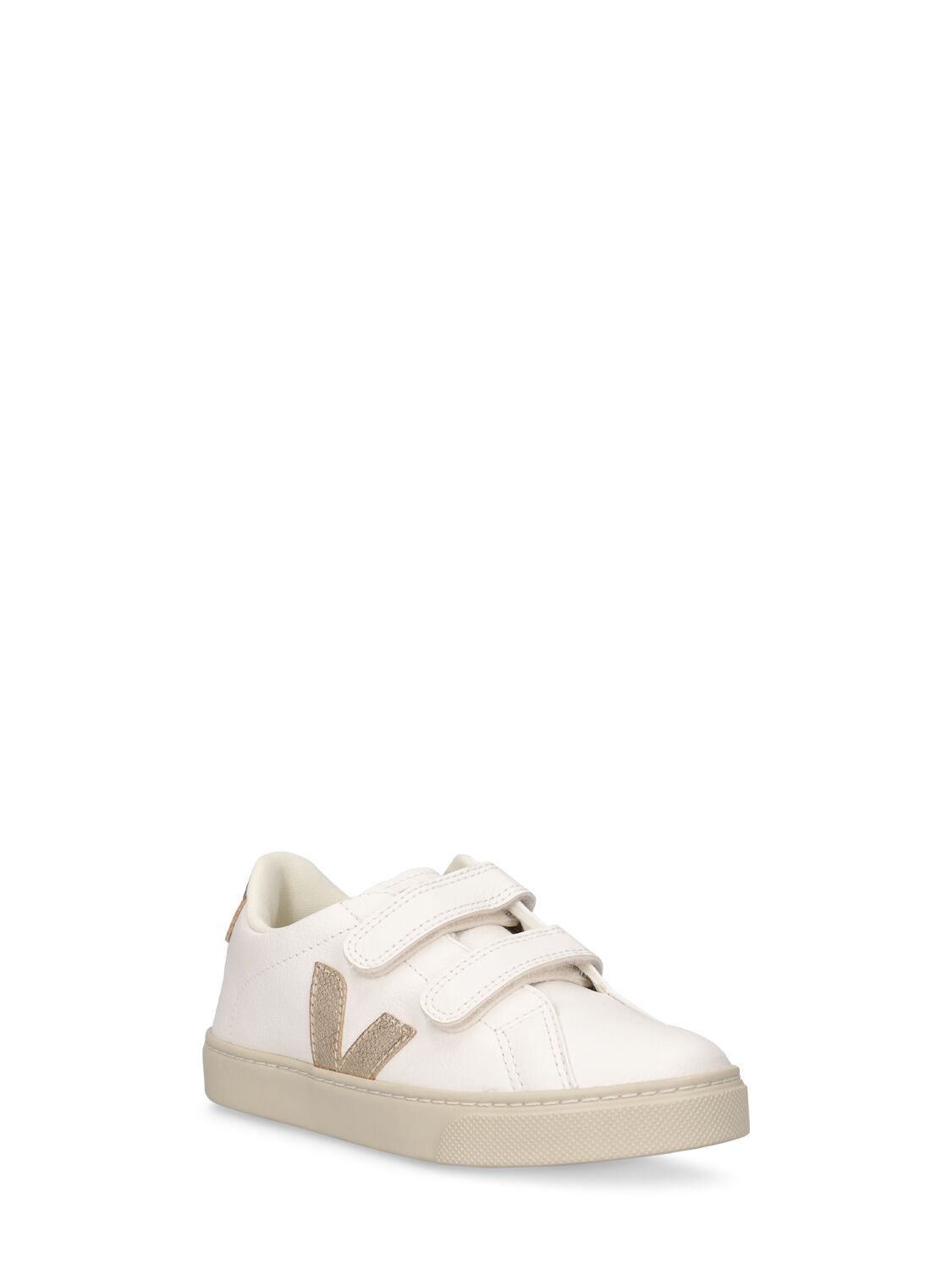 Shop Veja Esplar Chrome-free Leather Strap Sneaker In White,gold