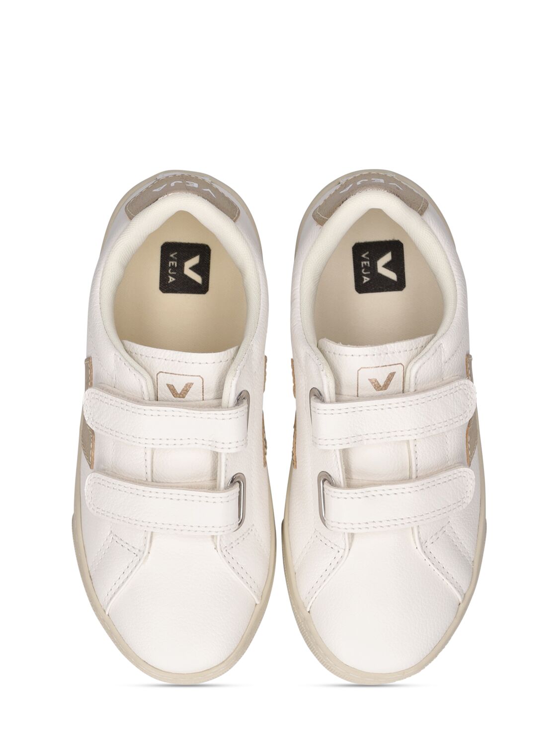 Shop Veja Esplar Chrome-free Leather Strap Sneaker In White,gold