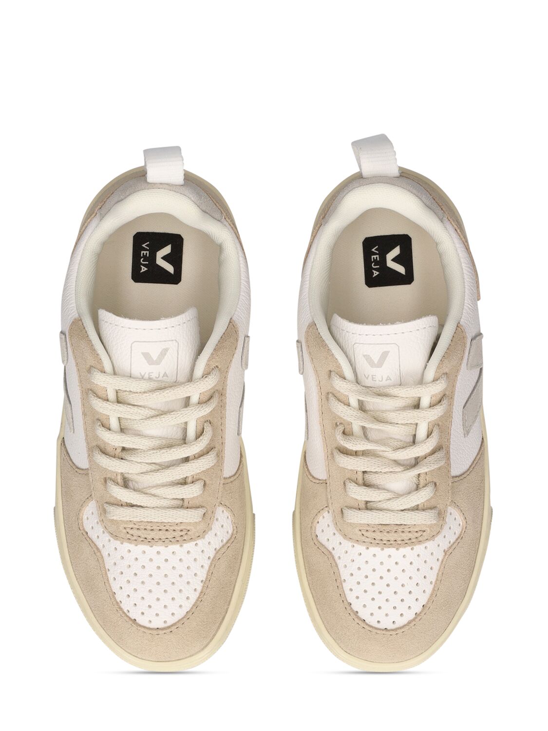 Shop Veja V-10 Chrome-free Leather Sneakers In Off White