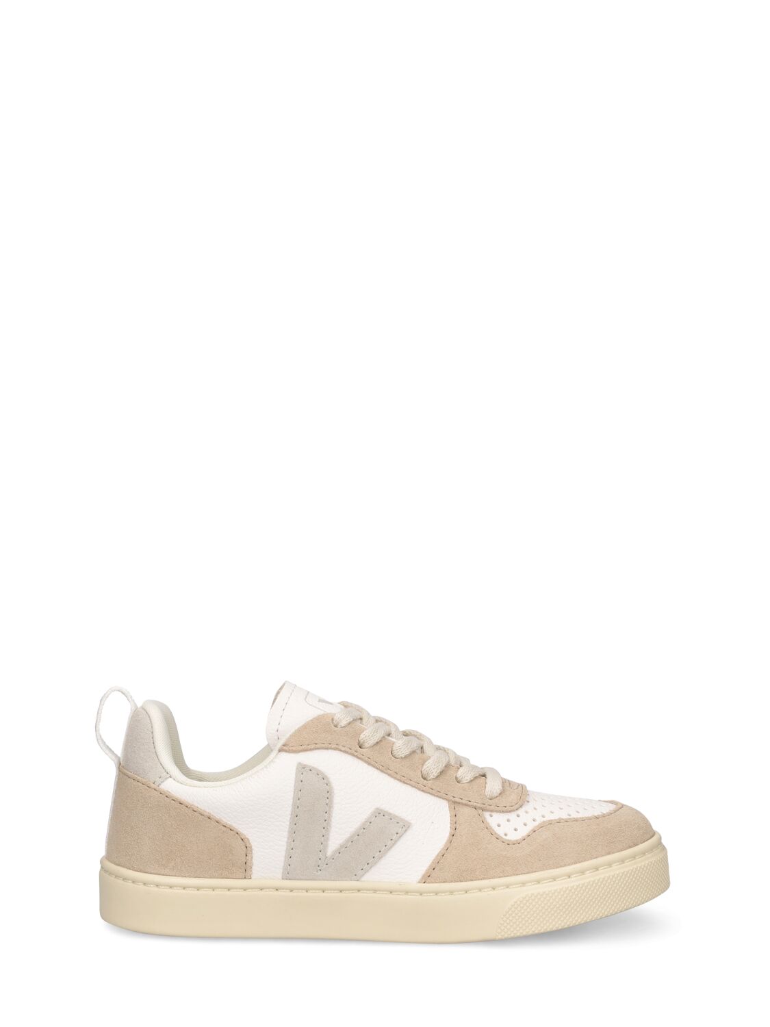 Veja Kids' V-10 Chrome-free Leather Trainers In Off White