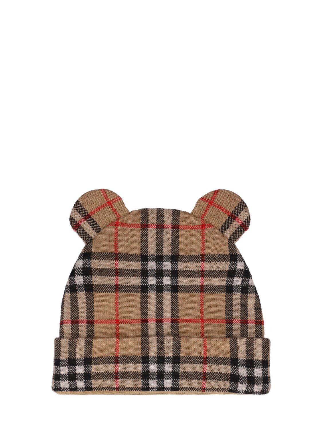 Shop Burberry Check Intarsia Wool Beanie W/ears In Beige