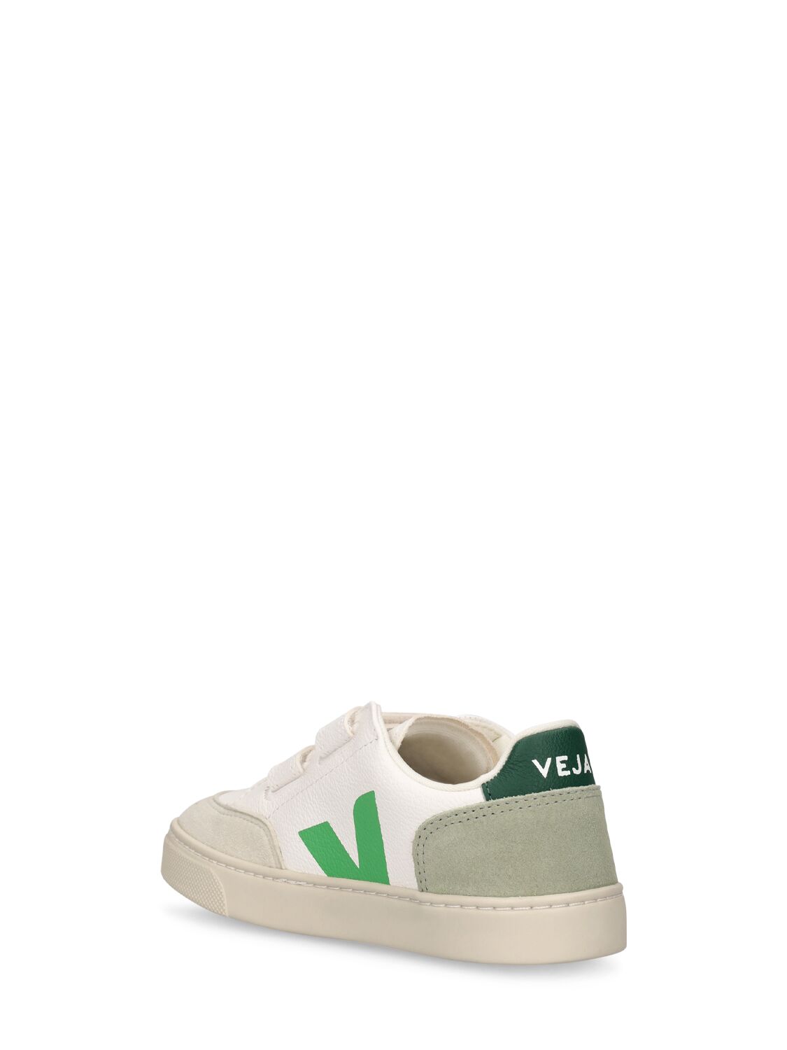 Shop Veja V-12 Chrome-free Leather Strap Sneakers In White,gold