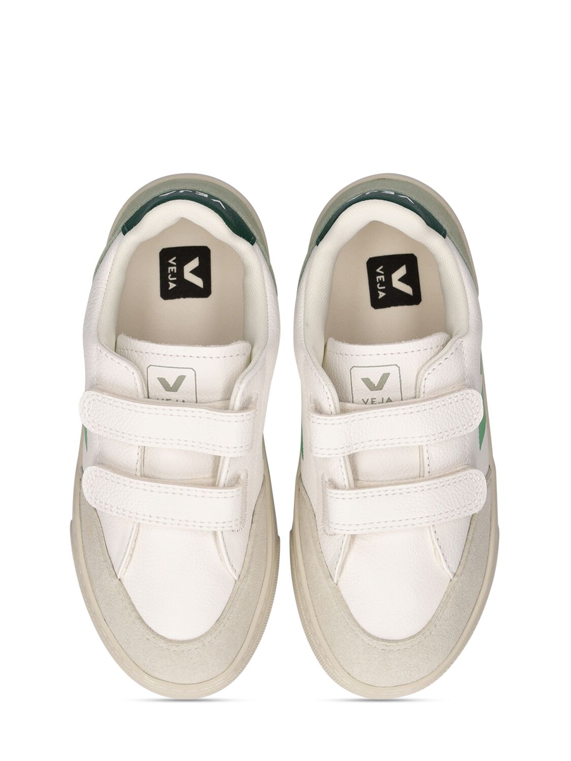 Shop Veja V-12 Chrome-free Leather Strap Sneakers In White,gold