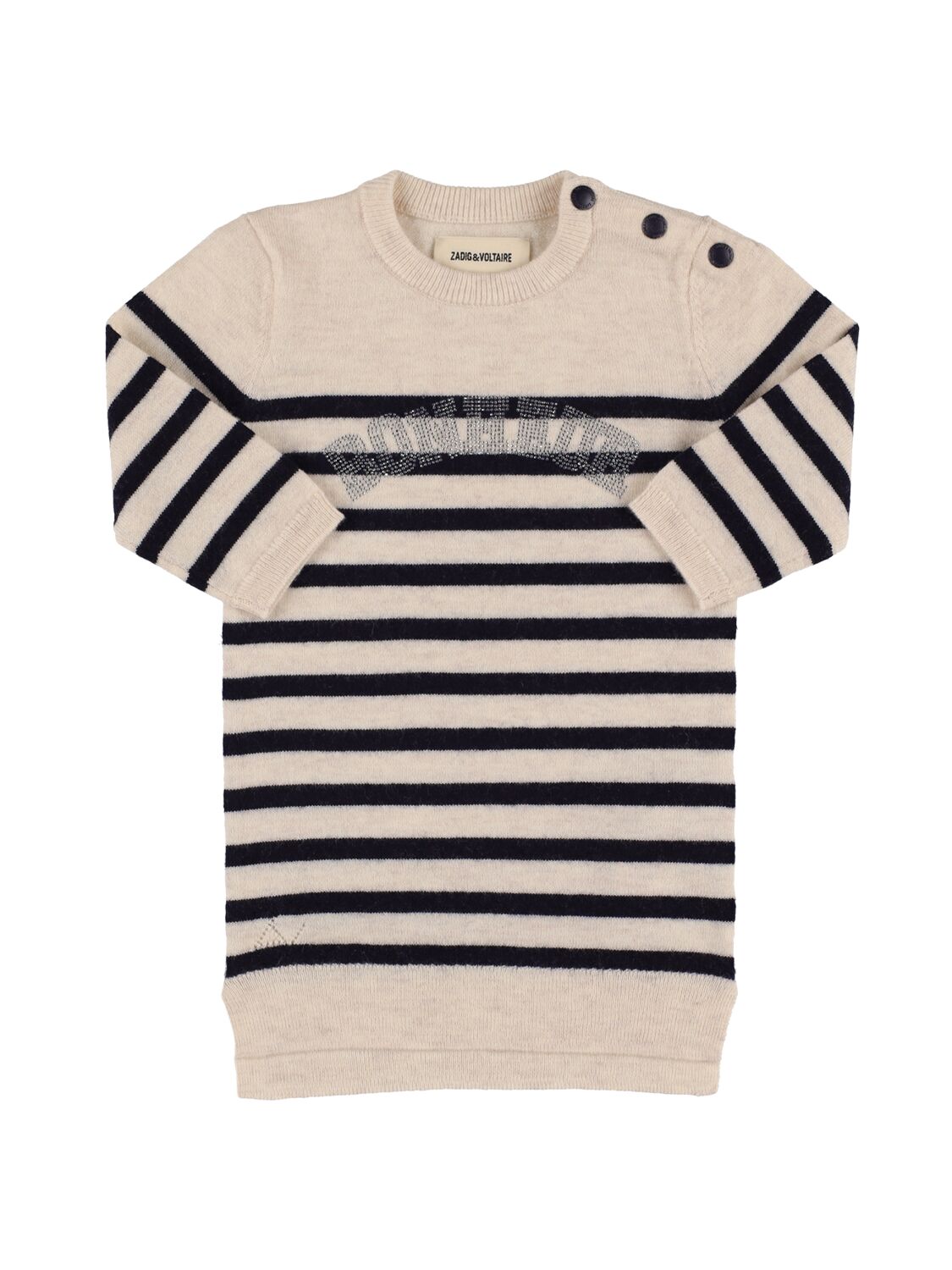 Zadig & Voltaire Babies' Striped Wool & Cashmere Knit Dress In Off White,navy