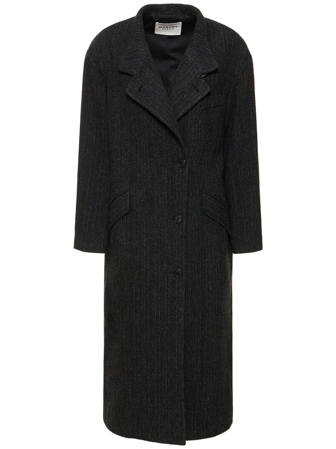 Marant Etoile Sabine Wool Long Coat In Black
