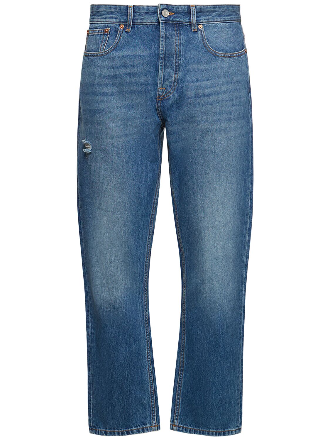Valentino Cotton Denim Regular Fit Jeans In Medium Blue