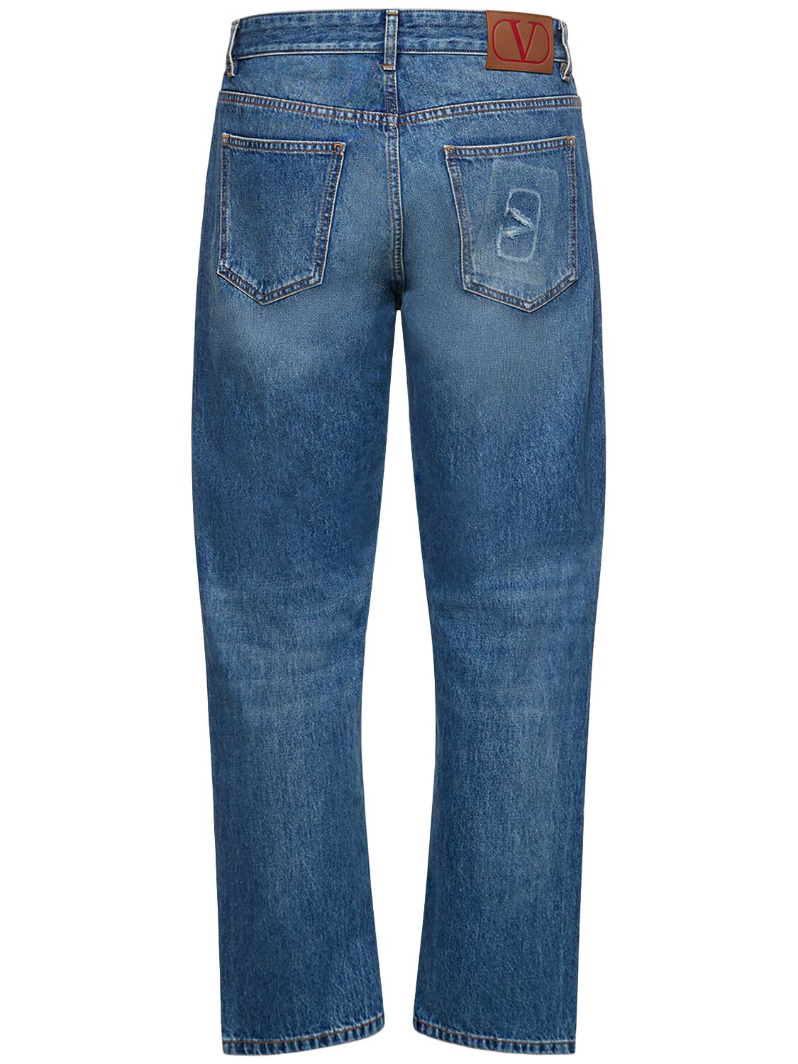 Shop Valentino Cotton Denim Regular Fit Jeans In Medium Blue