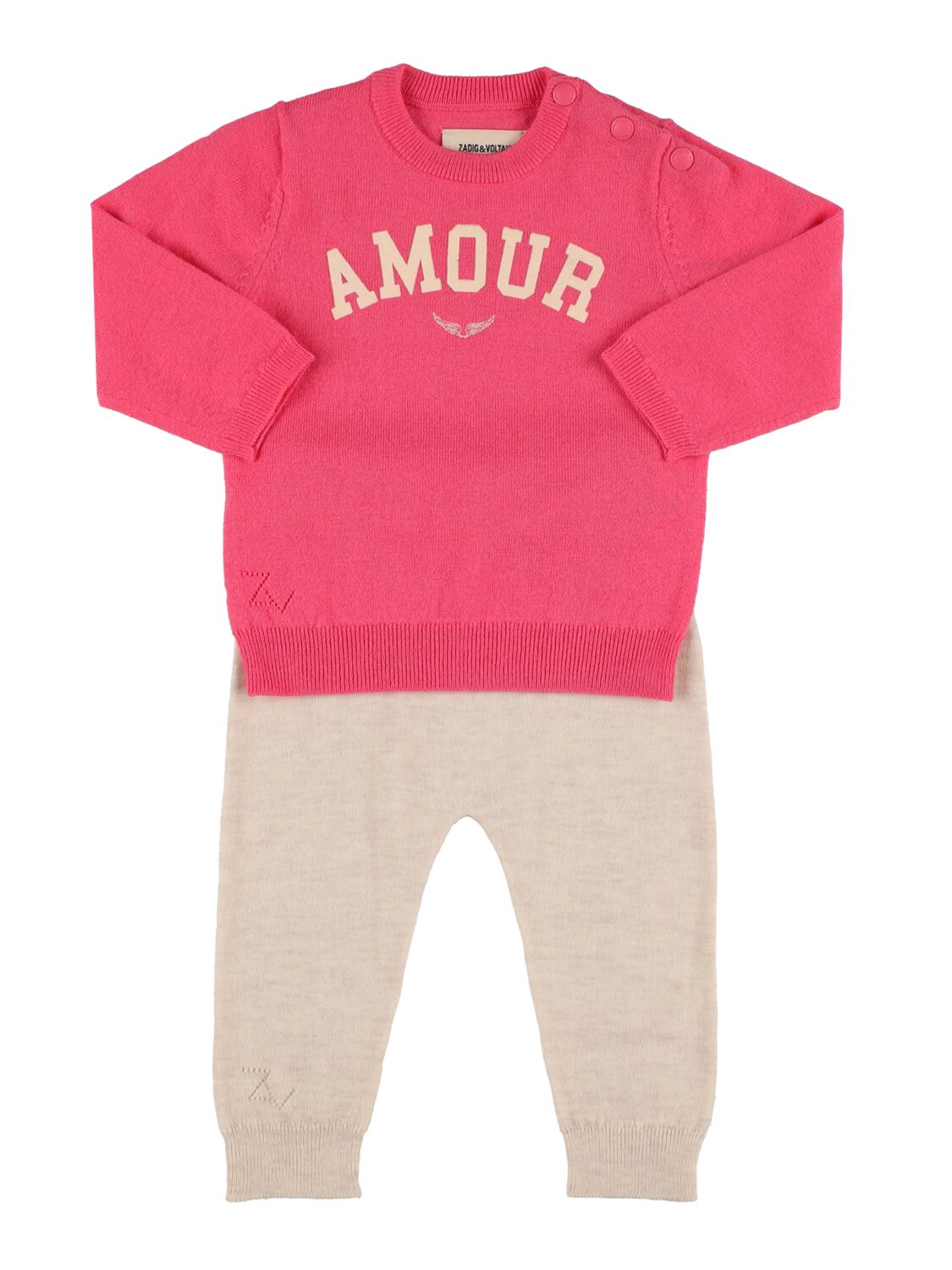 Zadig & Voltaire Babies' Wool & Cashmere Sweater & Pants In Pink,white