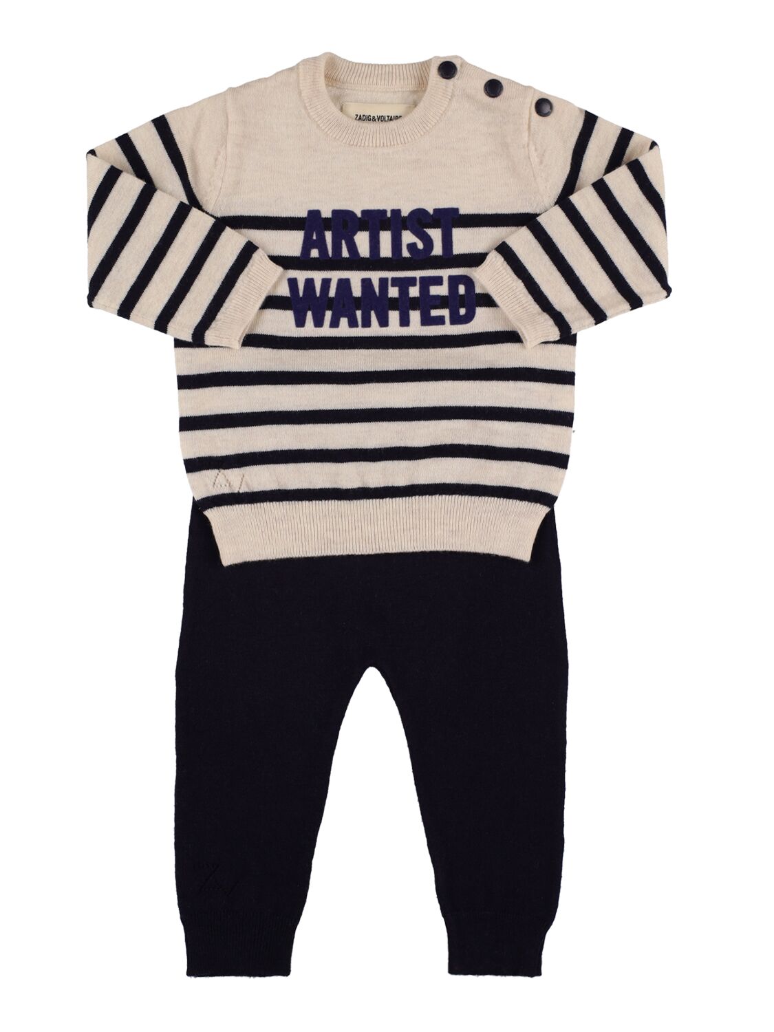 Zadig & Voltaire Babies' Recycled Wool & Cashmere Sweater & Pants In Off White,navy
