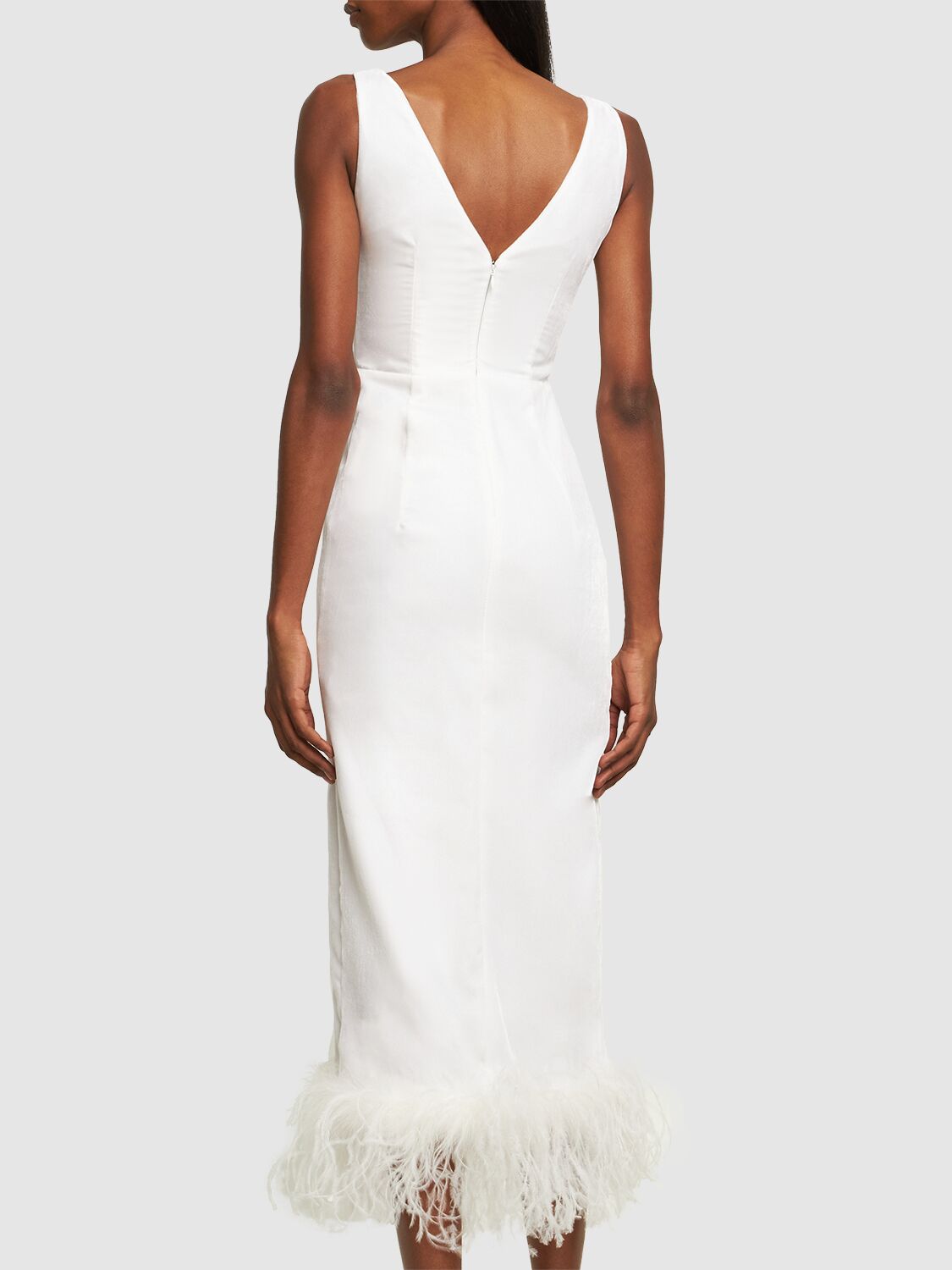 Shop Alessandra Rich Velvet Midi Dress W/ Feathers In White