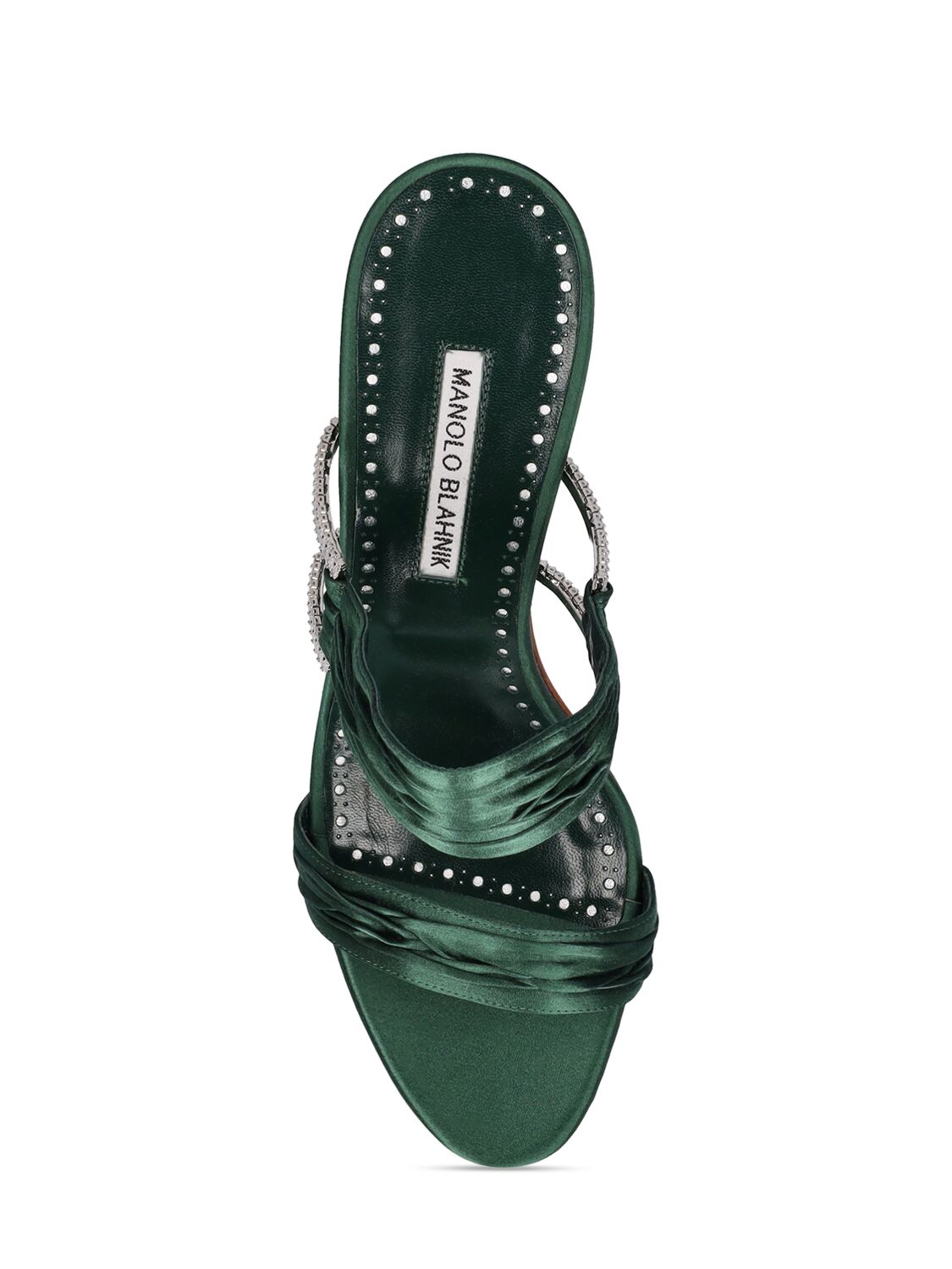Shop Manolo Blahnik 70mm Chinap Satin Sandals In Dark Green