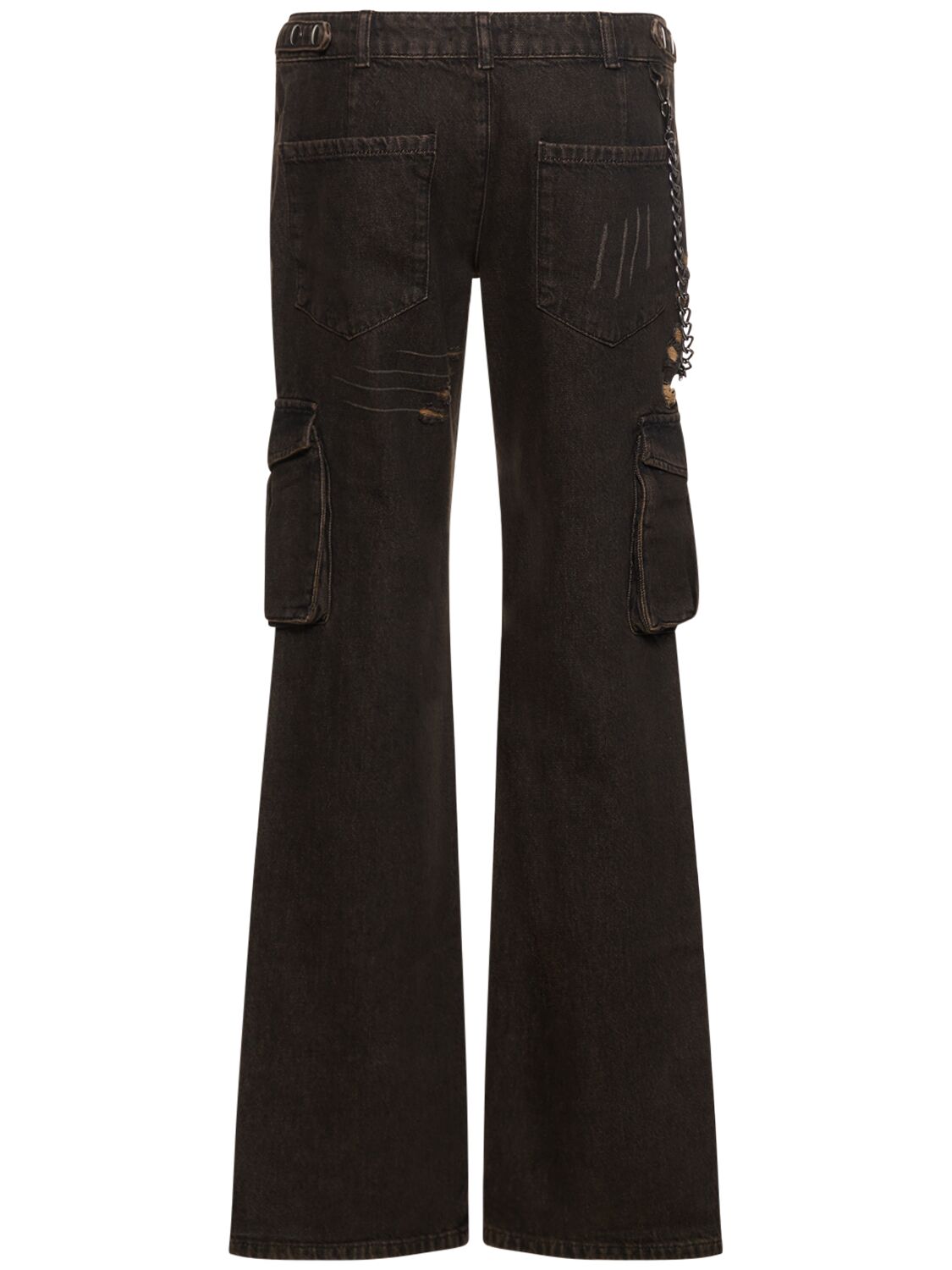 Shop Miaou Elias Cotton Denim Low Rise Wide Pants In Black