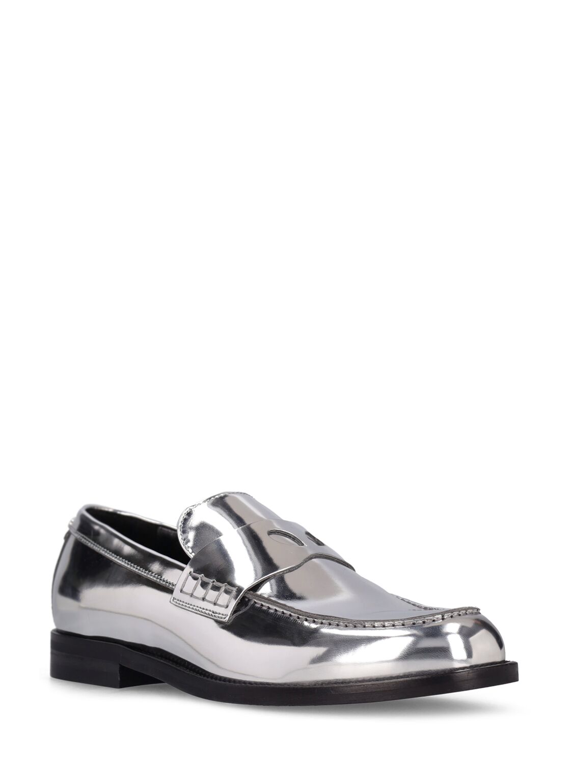 Shop Gcds Wirdo Leather Mirror Loafers In Silver
