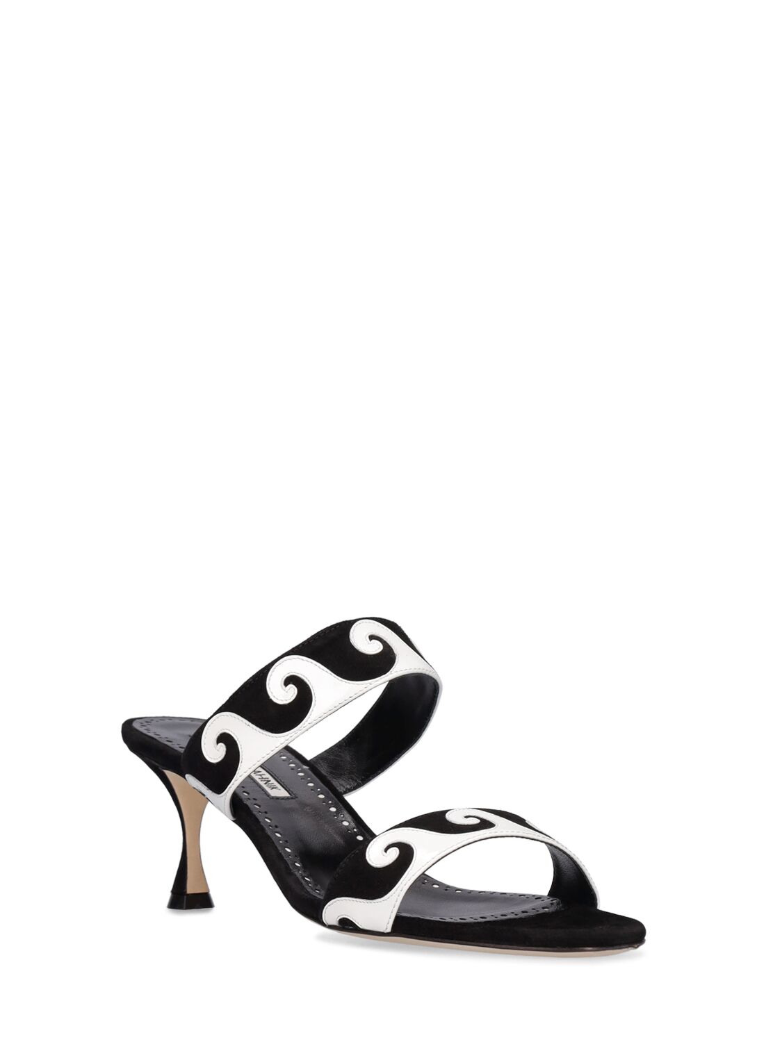 Shop Manolo Blahnik 50mm Bemusa Suede Sandals In Black,white