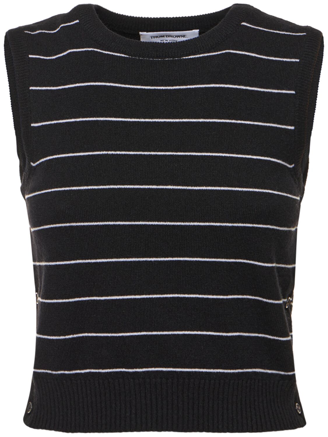 Thom Browne Pinstripe Cropped Crew Neck Shell Top In Black