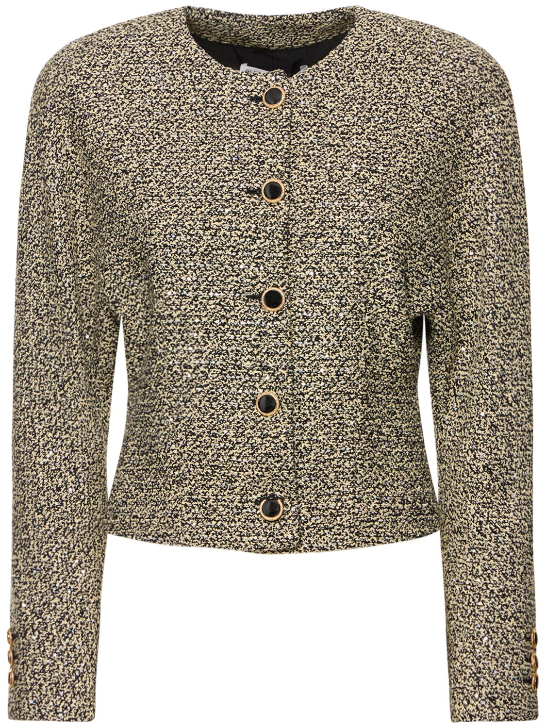 Alessandra Rich Collarless Sequined Tweed Jacket In Gold,black