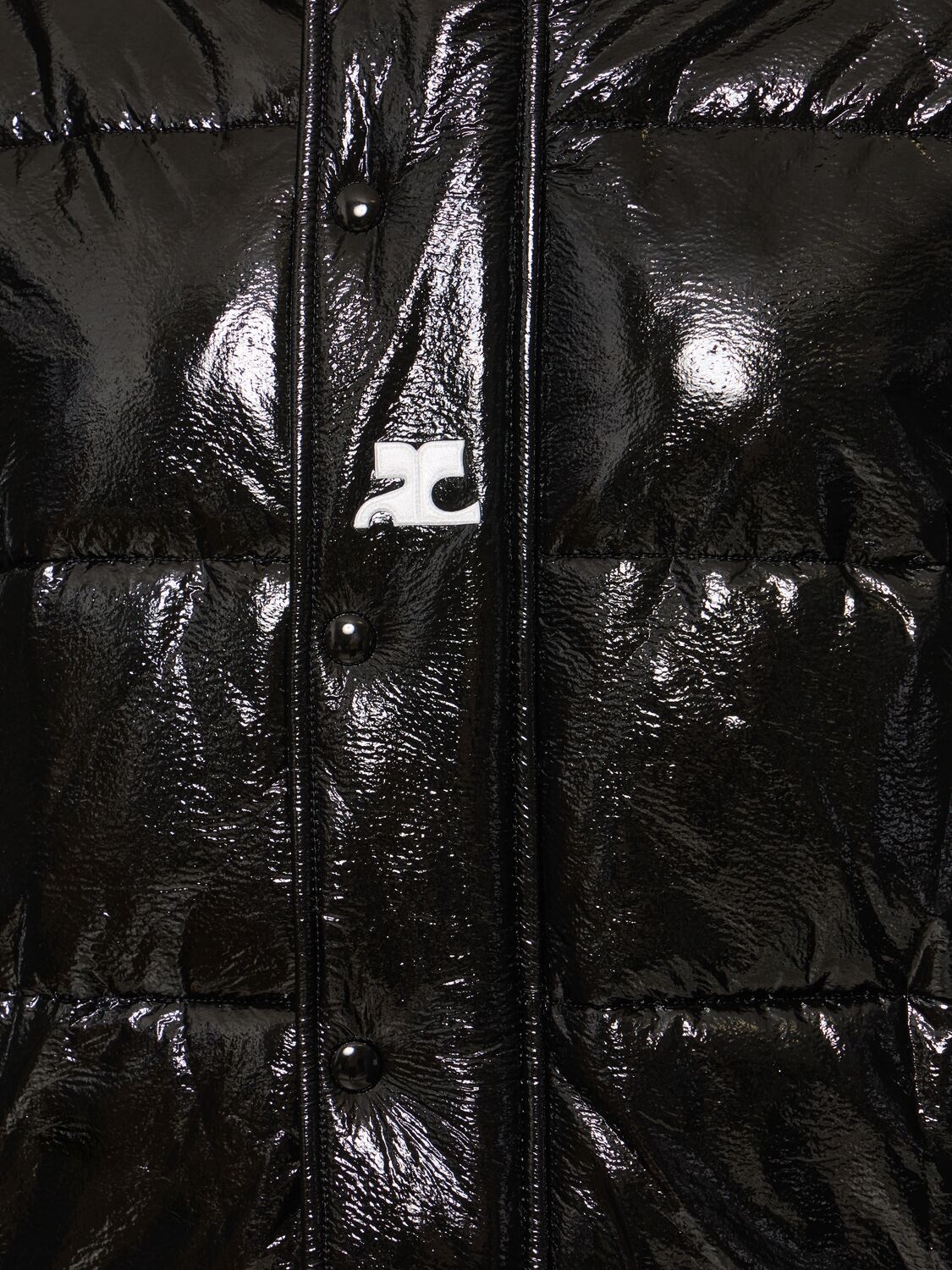 Shop Courrèges Logo Vinyl Puffer Jacket In Black