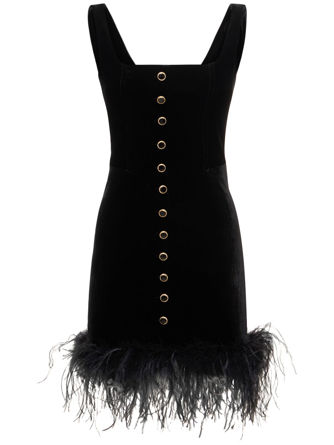 Shop Alessandra Rich Velvet Mini Dress W/ Feathers In Black