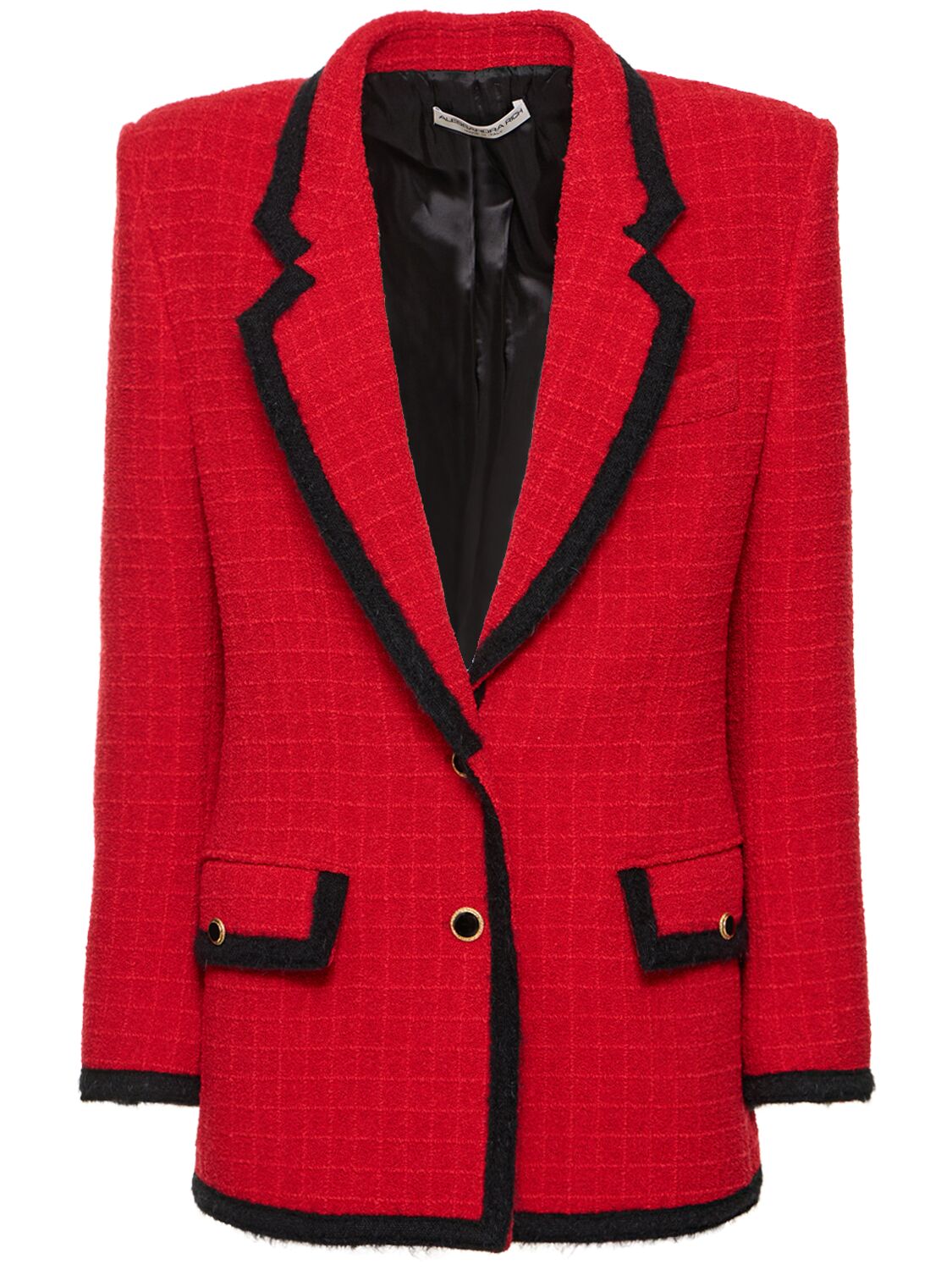 Alessandra Rich Oversized Piped Checked Wool-blend Bouclé-tweed Jacket In Red