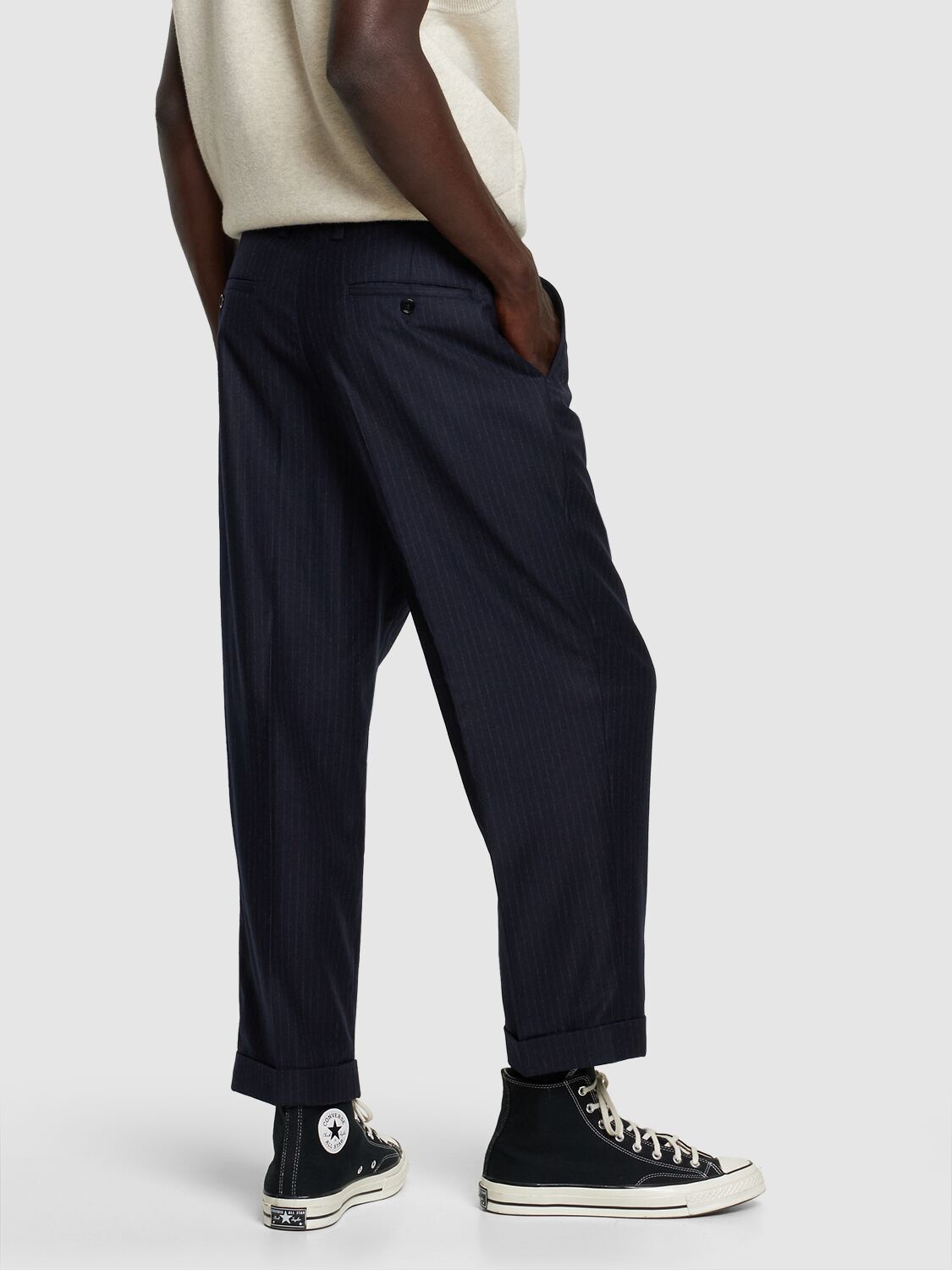Shop Ami Alexandre Mattiussi Pinstriped Cropped Pants In Midnight Blue