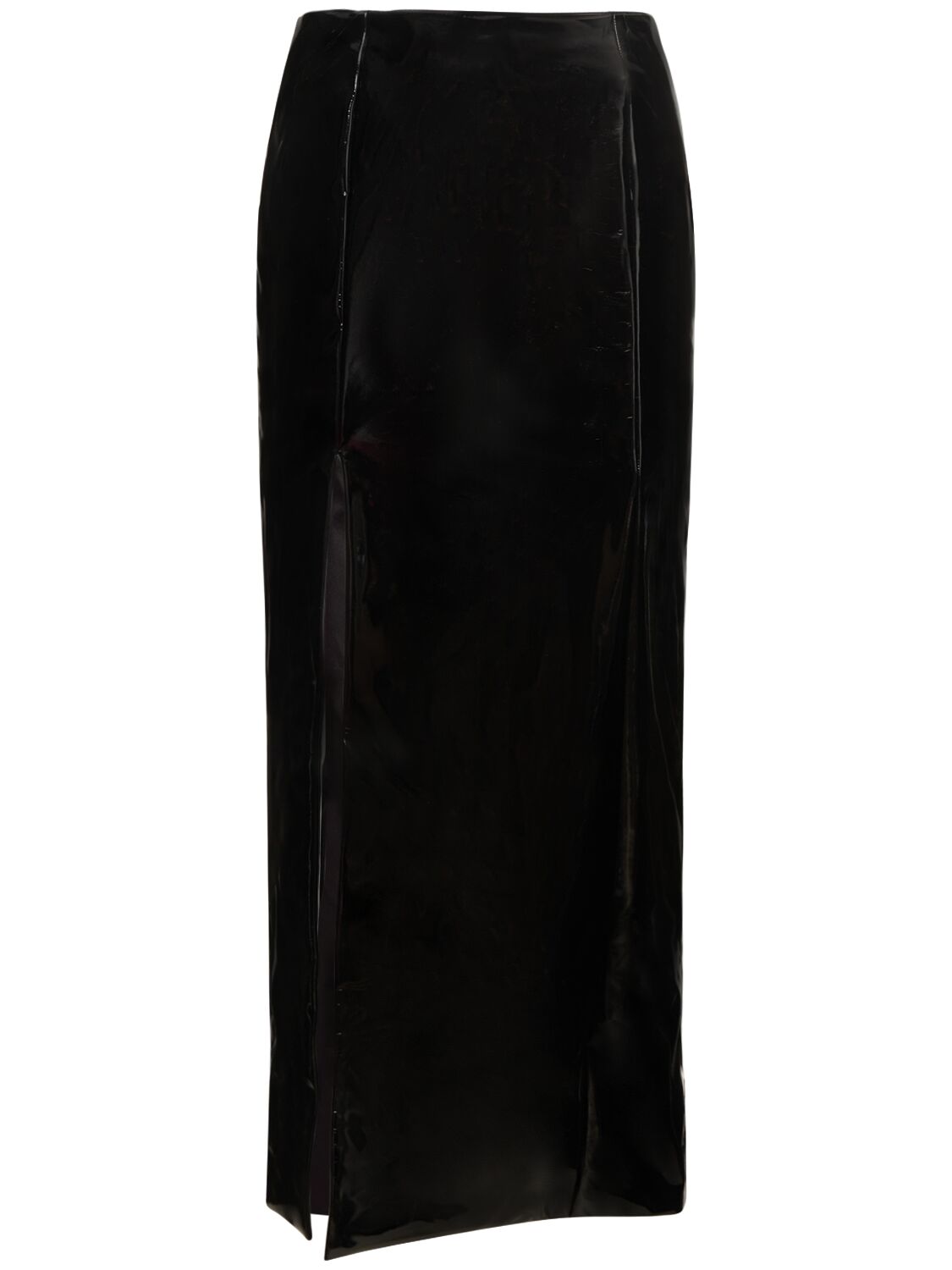 Gcds Vinyl Long Skirt W/ Side Slit In Black