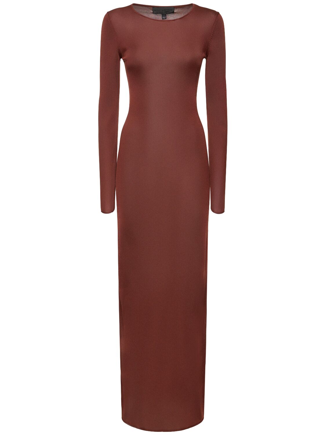 Nili Lotan Caper Knitted Silk Long Sleeve Dress In Brown