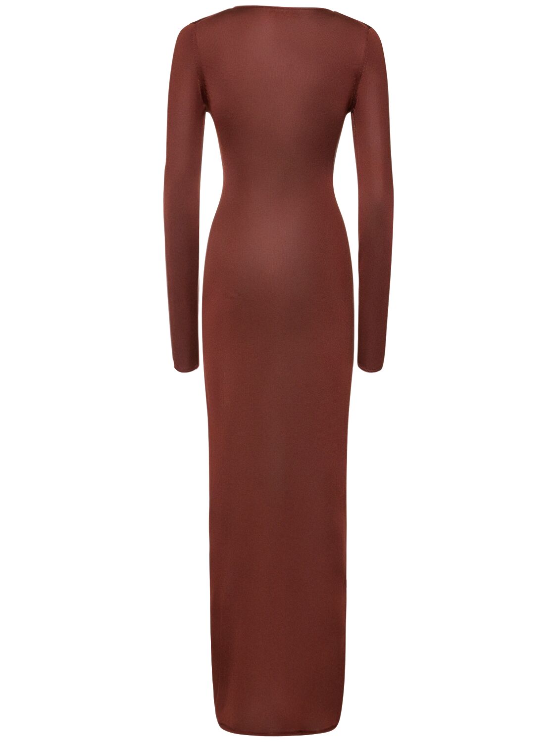 Shop Nili Lotan Caper Knitted Silk Long Sleeve Dress In Brown